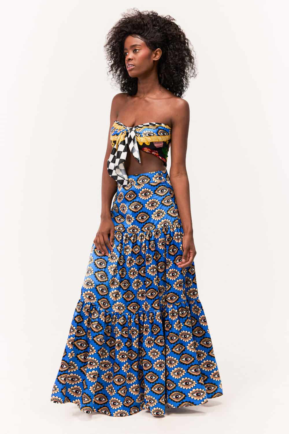 Maxi Falda / Estampado Ojos Sentido Precolombino - miniatura 4