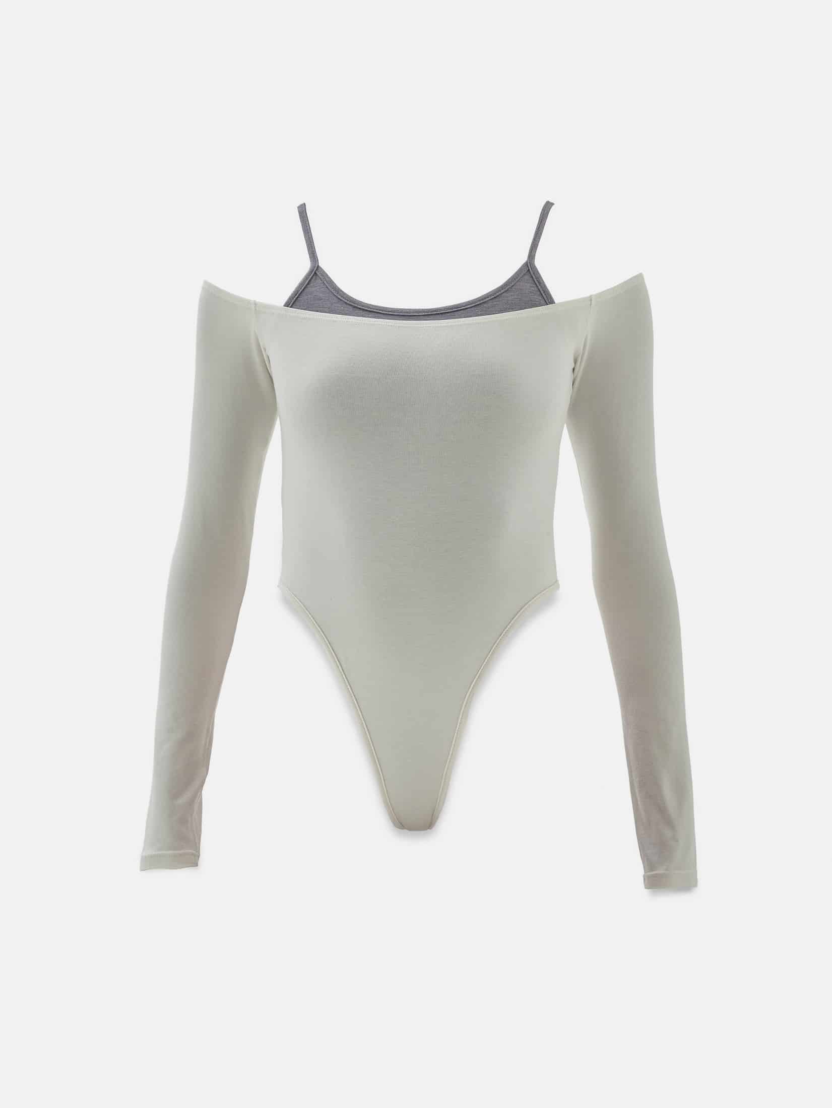 DOUBLE LAYER BODYSUIT - CREAMY & JASPE GRAY - miniatura 3