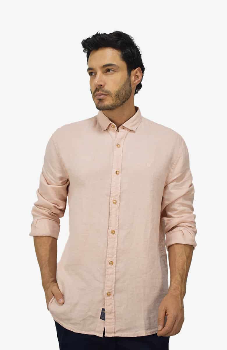Camisa manga larga Lino Rosada para Hombre - miniatura 1