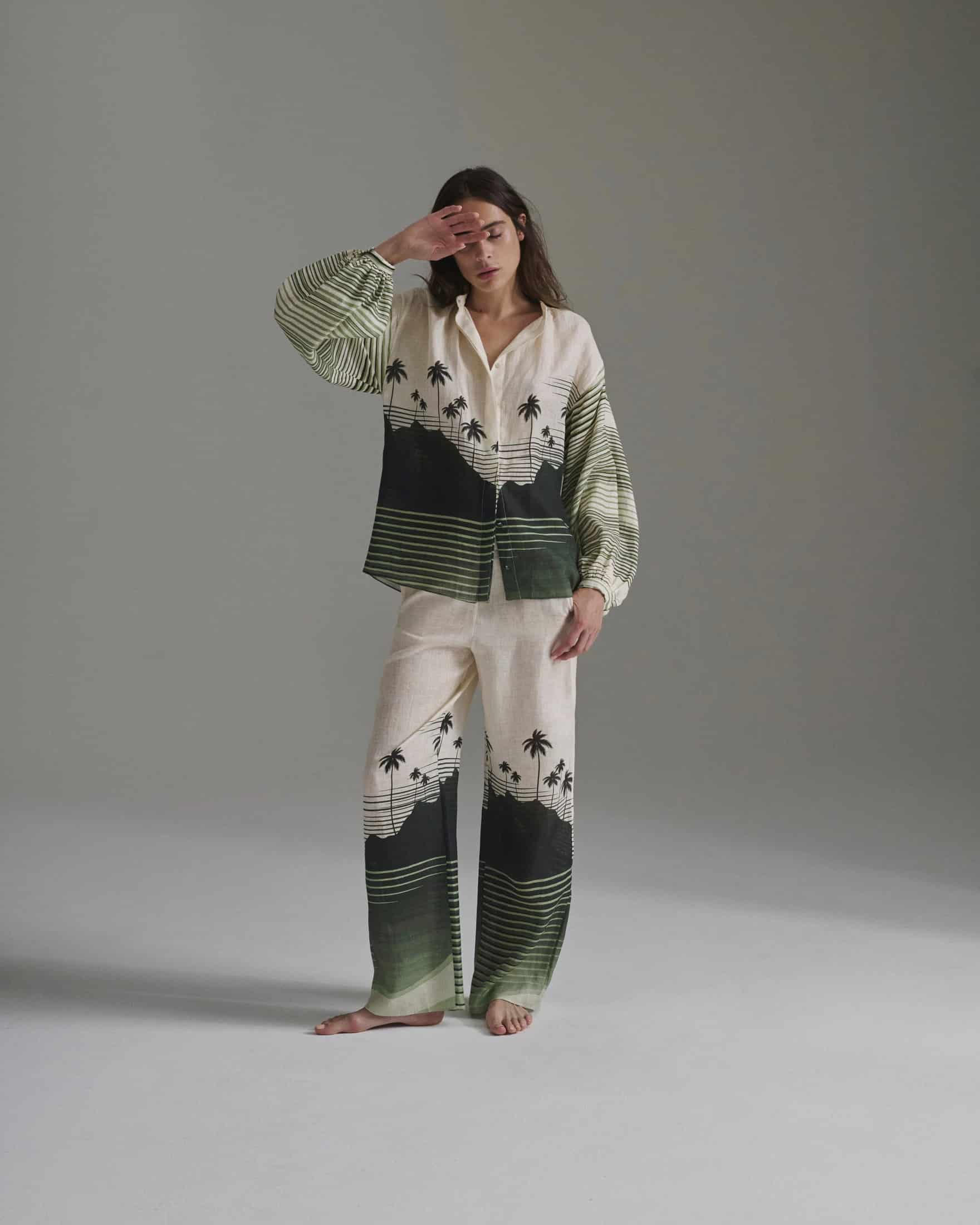 Don Simon Linen Shirt / Green Tropical Landscape - miniatura 1
