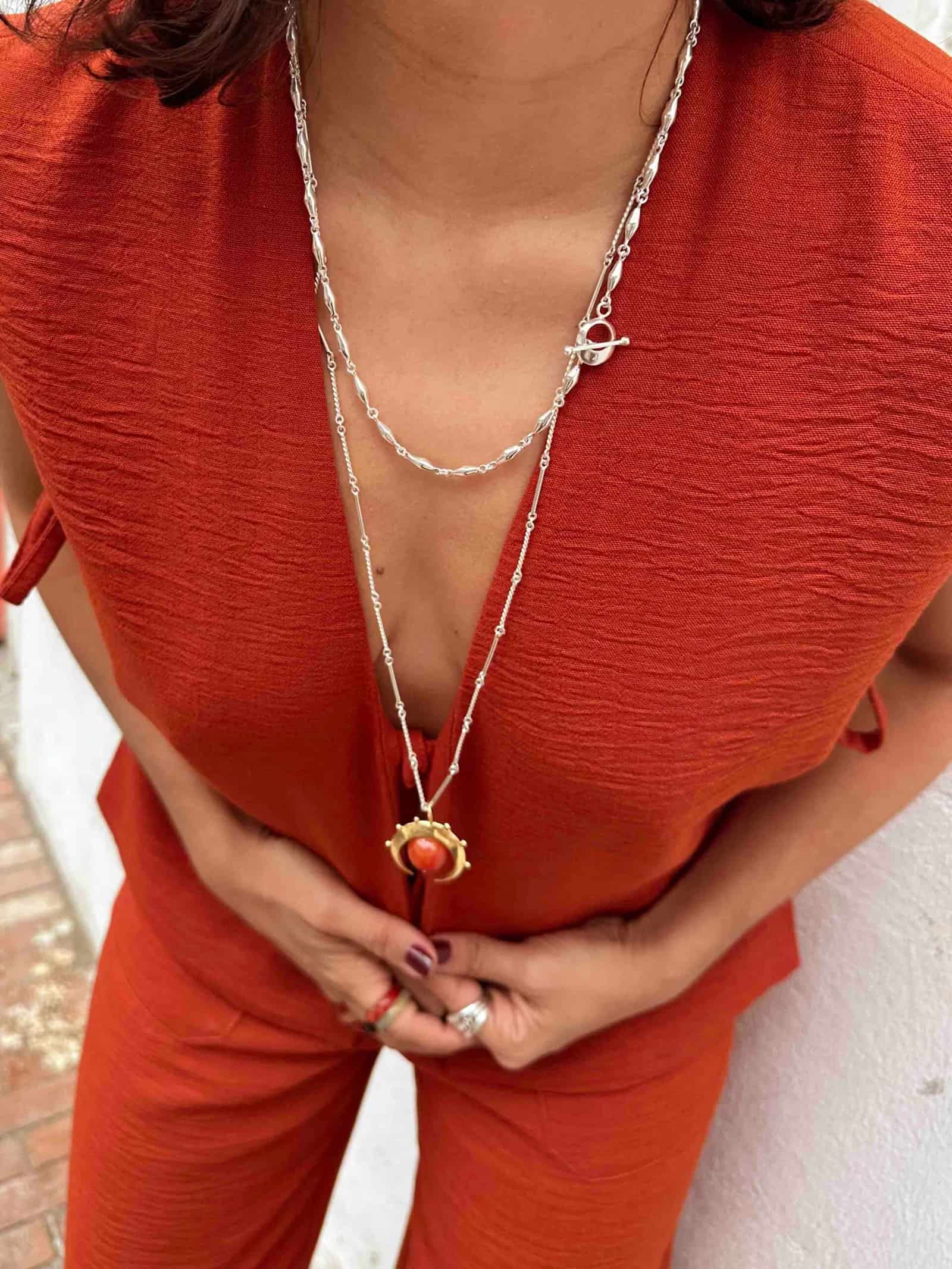 Crescent Pendant Carnelian Agate Silver - miniatura 3