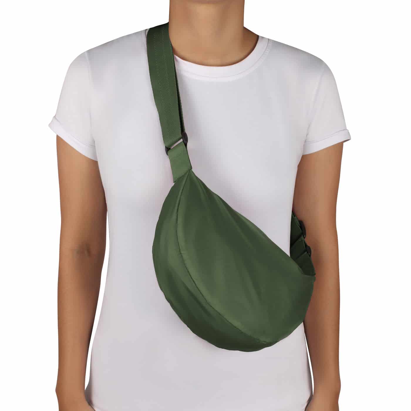 Bolso City Pequeño Manos Libres Plegable Color Verde Militar - miniatura 2
