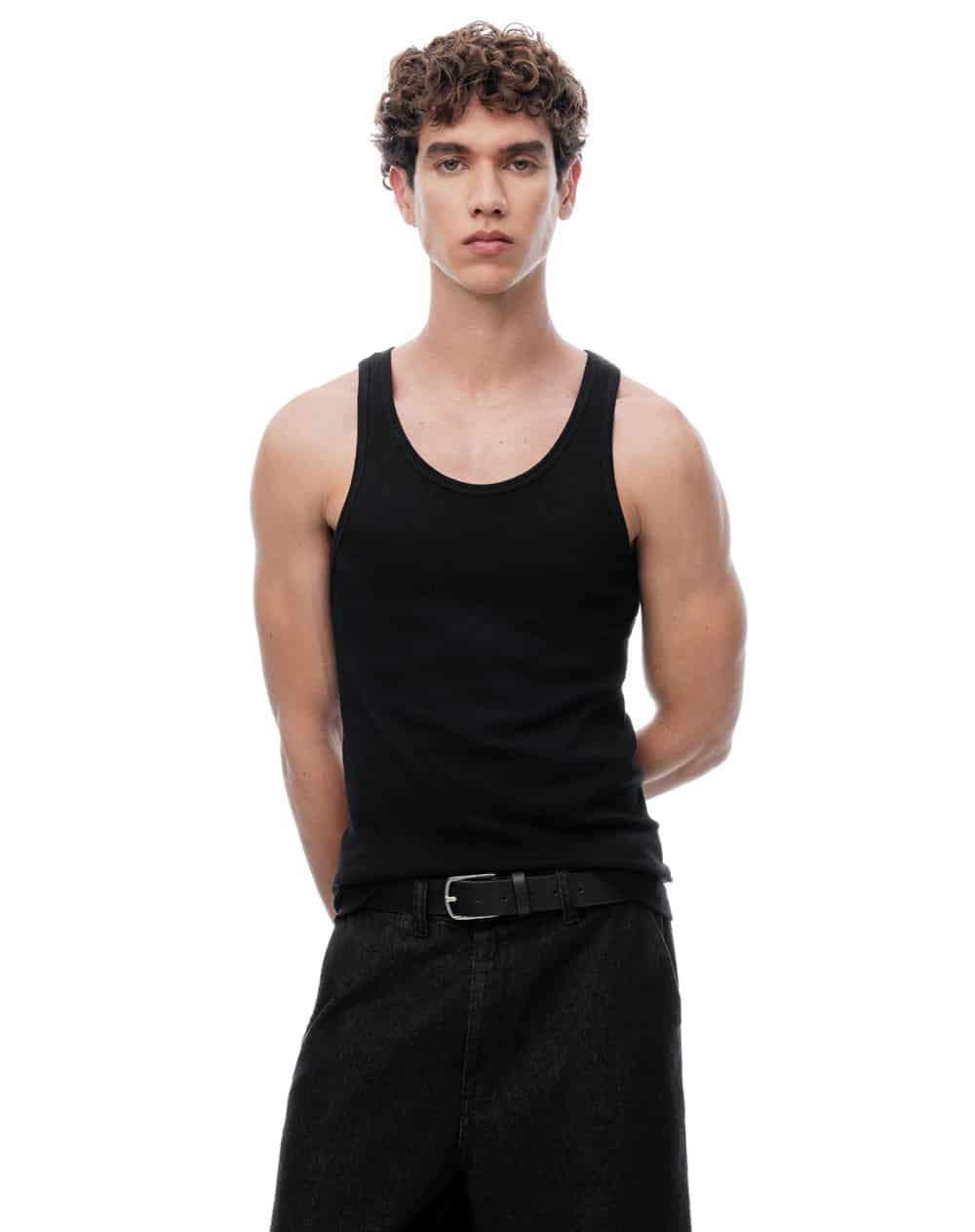 Camisilla slim algodón negro hombre - miniatura 1