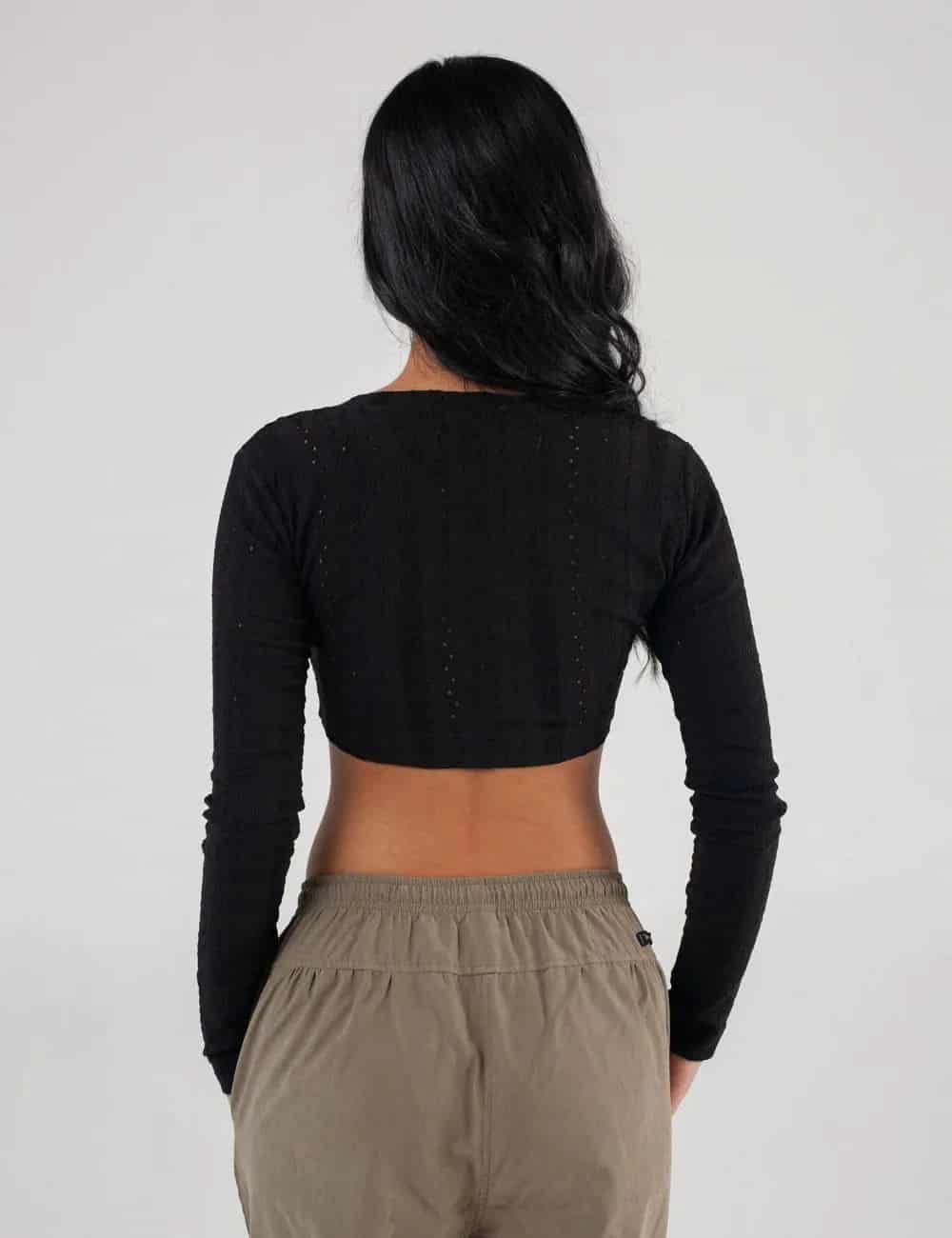 Crop Top manga larga Net negro Mujer - miniatura 10
