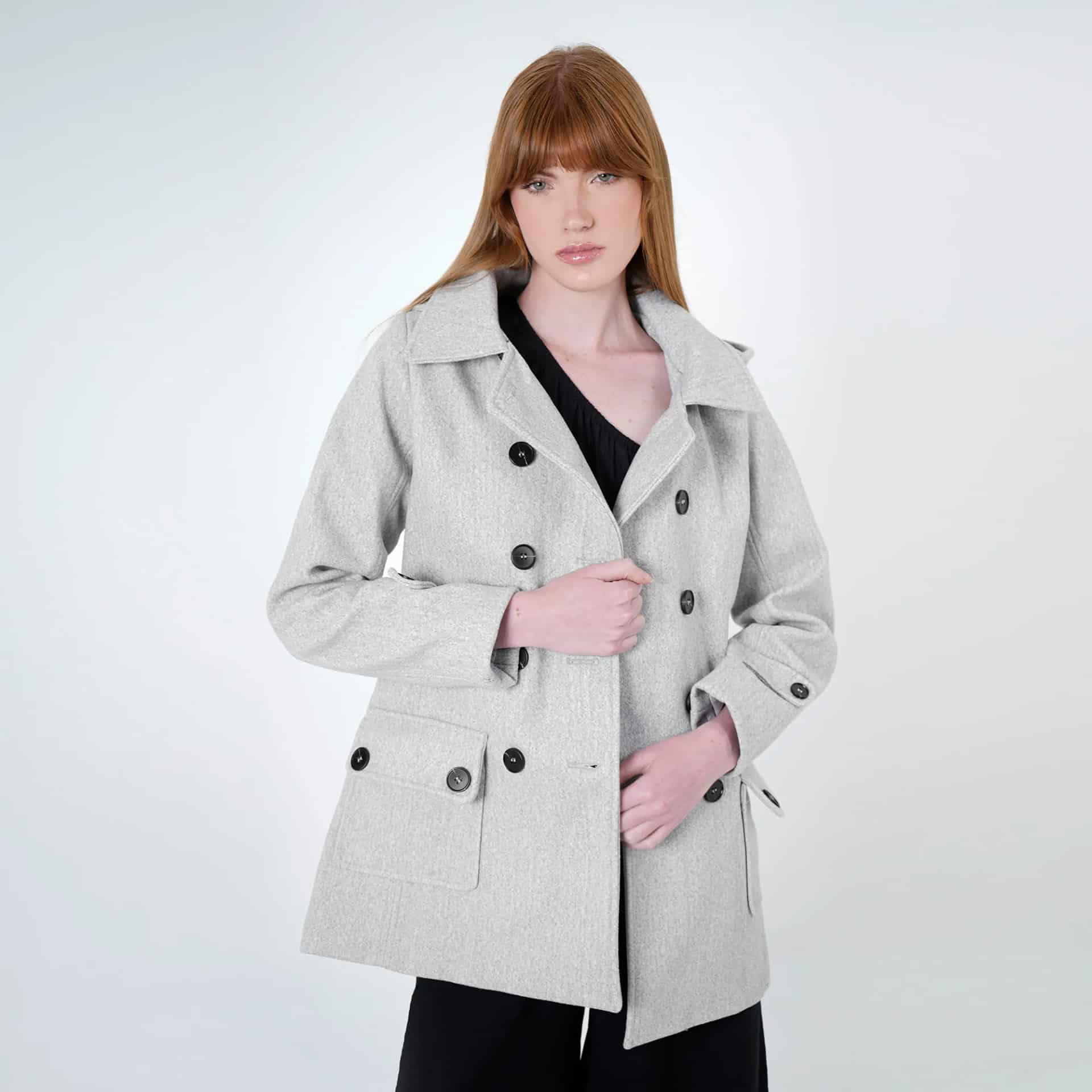 Chaqueta abrigo trench cruzado cuello solapa con capucha - miniatura 20