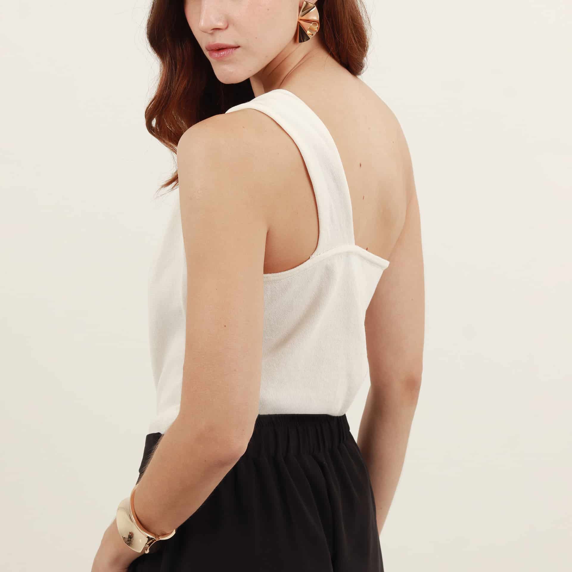 Blusa top tejido cuello asimétrico con hombro descubierto - miniatura 7
