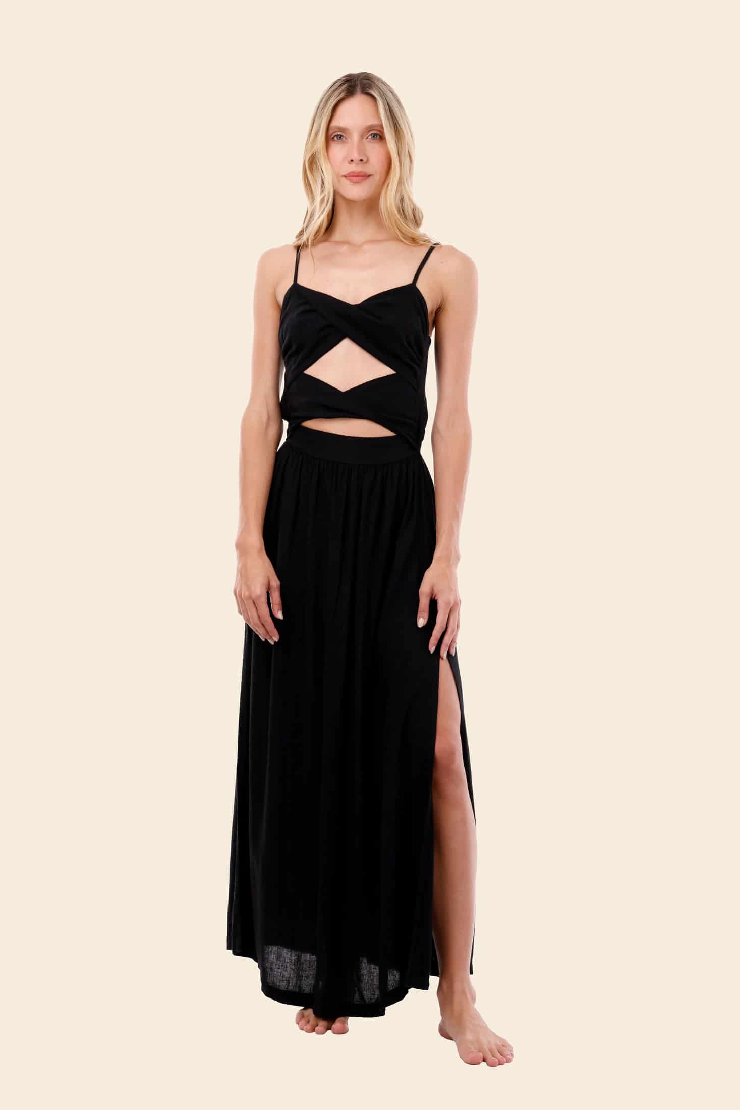 Black Linen Wavelet Dress - miniatura 1
