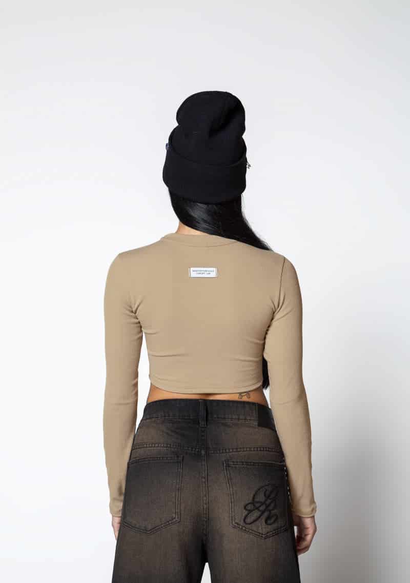 Dopamine brown Long sleeve crop top - miniatura 3