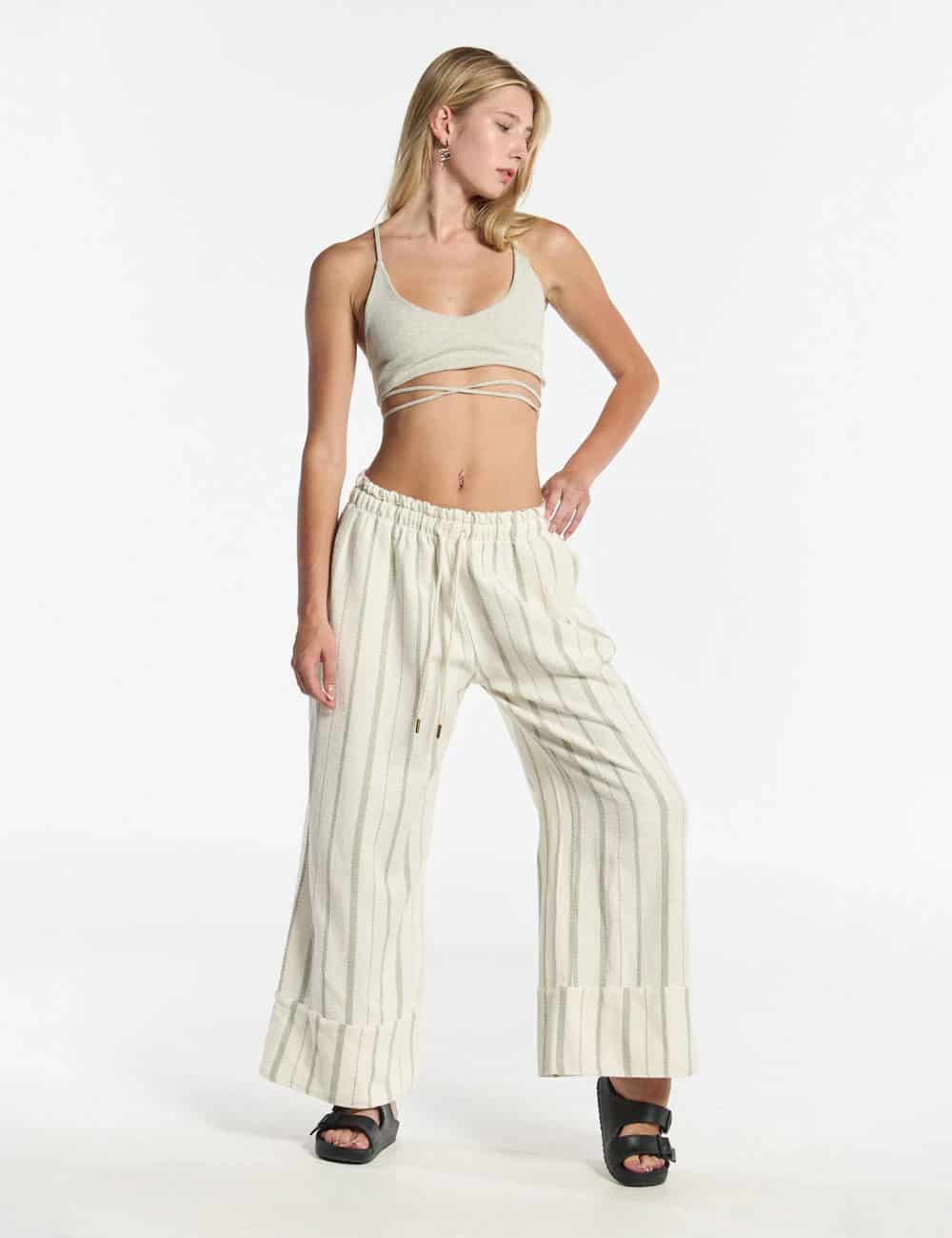 Pantalón Palazzo Raíz  crudo + verde Mujer - miniatura 4