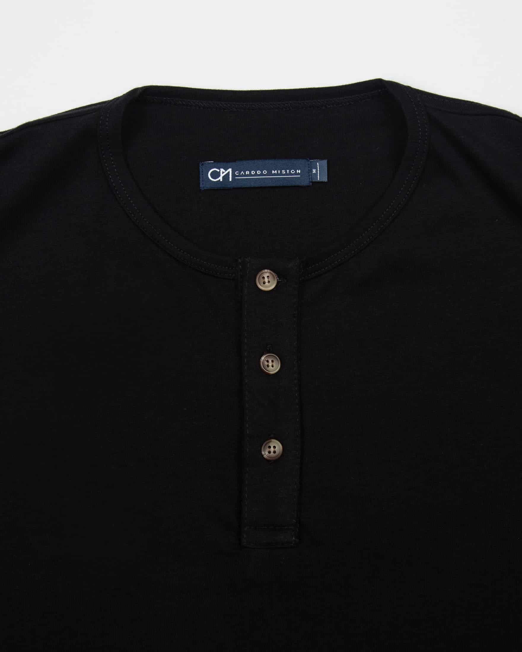 Camiseta Henley Manga Larga Algodón Negro - miniatura 2