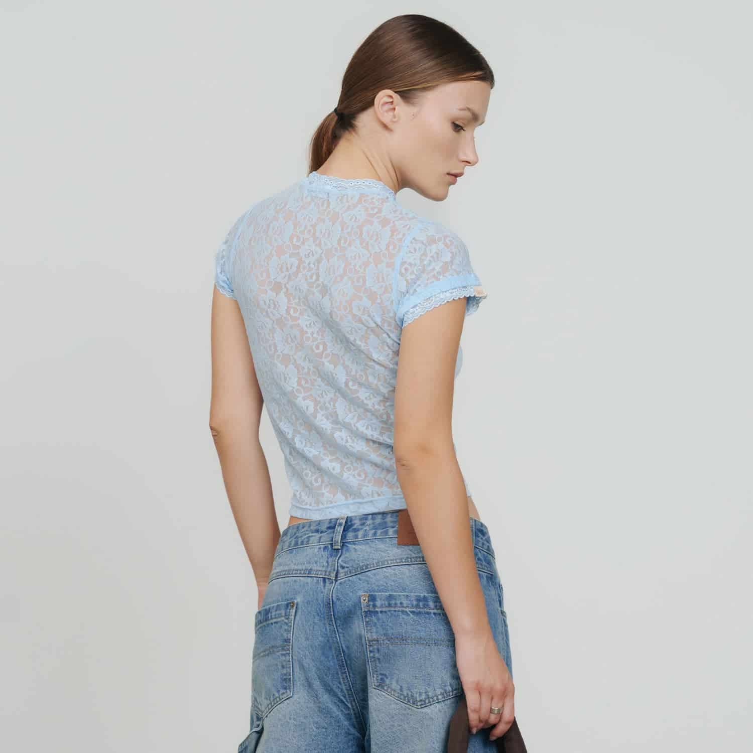Floral Lace Baby Tee - Light Blue - miniatura 3