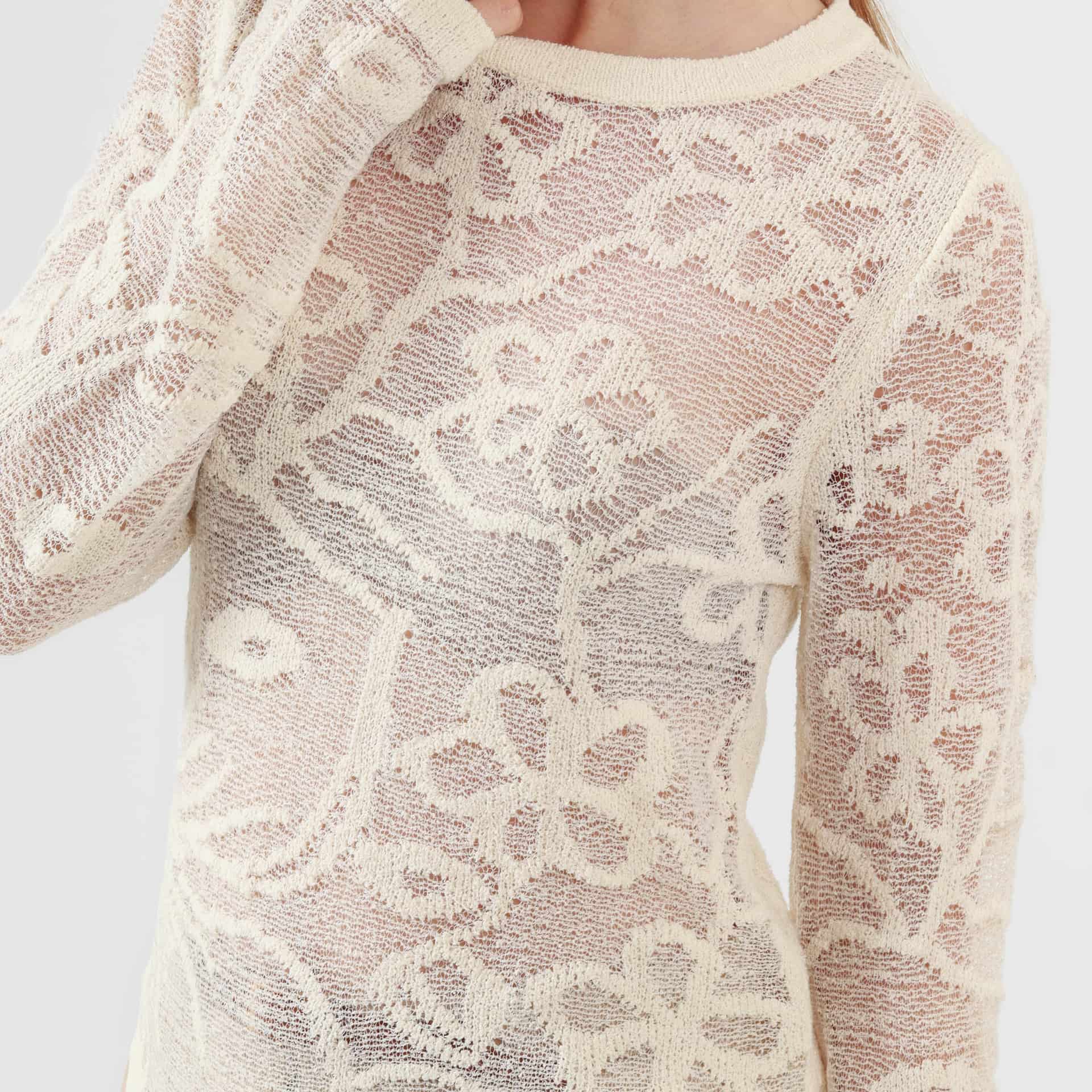 Sweater textura flor cuello redondo manga larga - miniatura 5