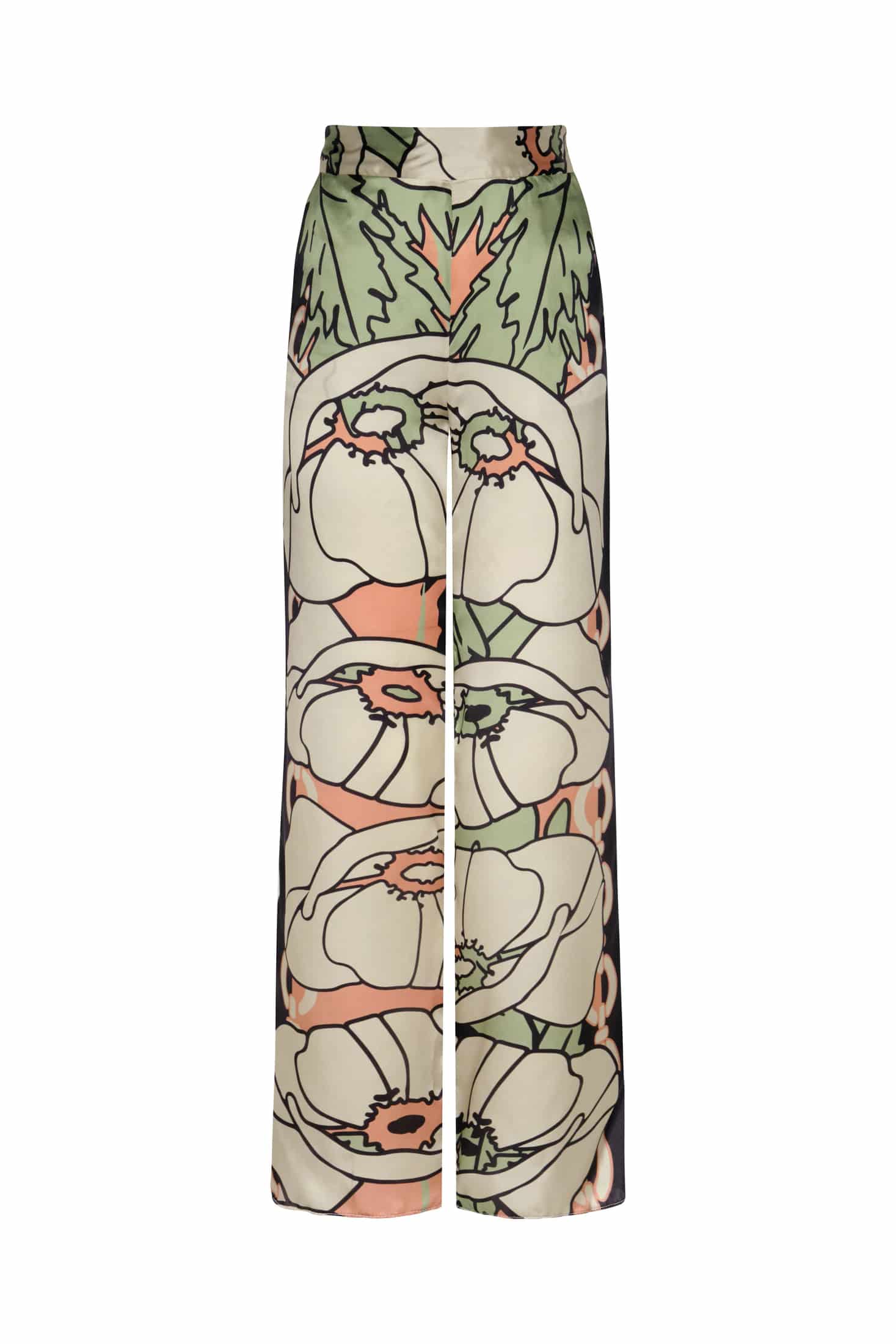 Santo Tomas Satin Silk Pants / Sage Gladiolos Garden - miniatura 1
