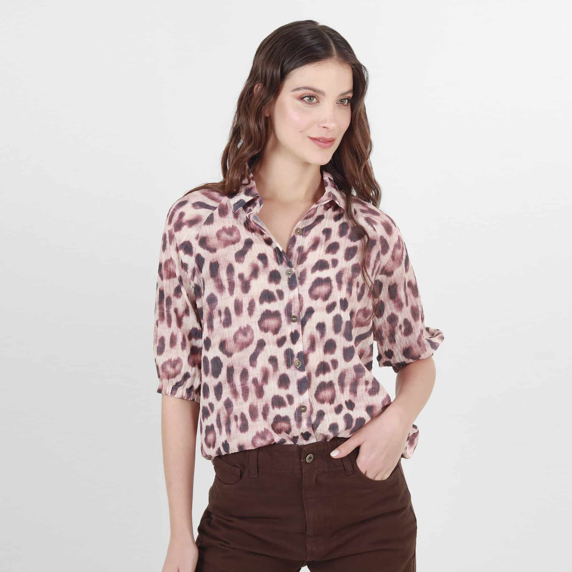 Blusa Cuello Camisero Manga Al Codo - miniatura 2