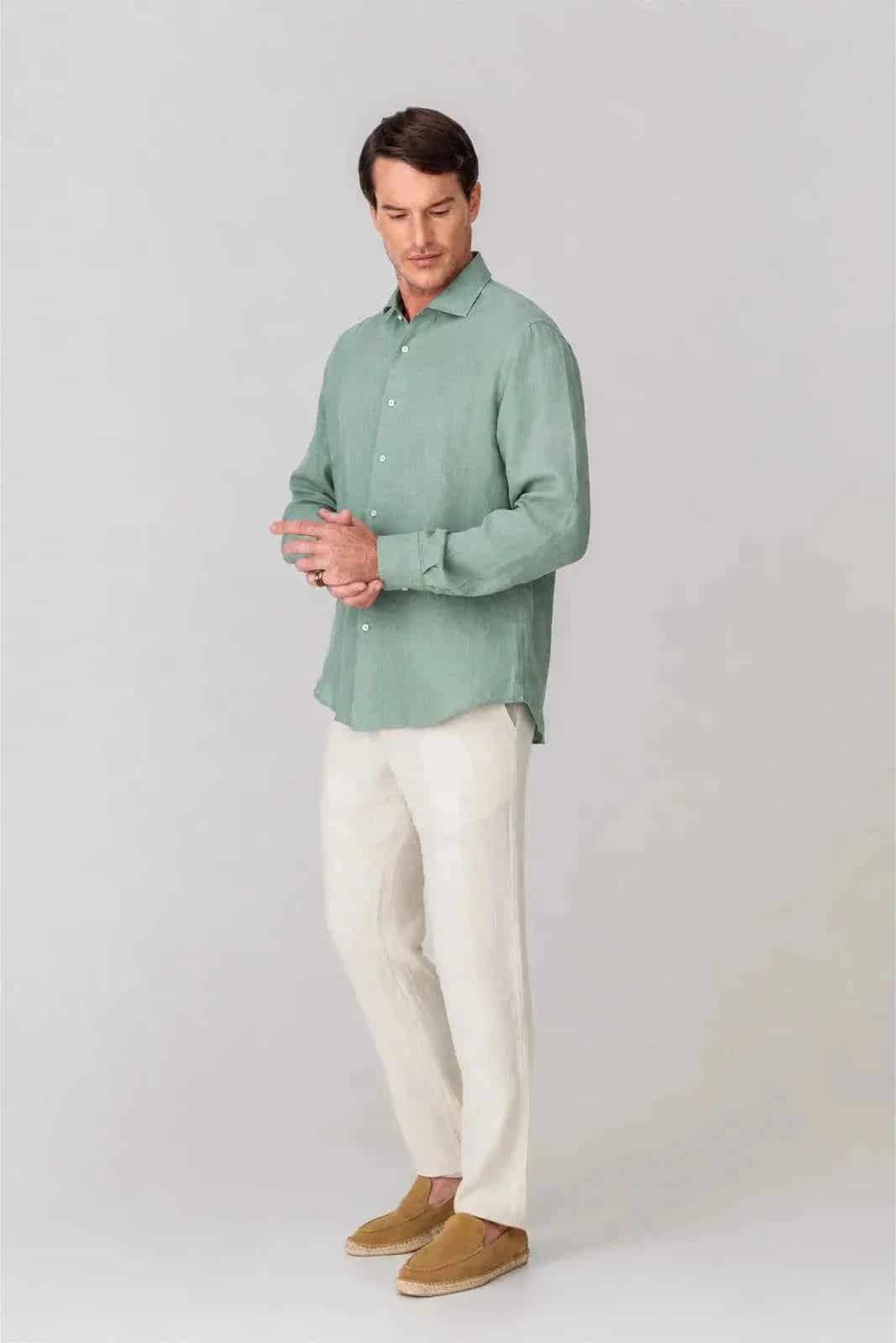 Men's linen shirt ming green - miniatura 4