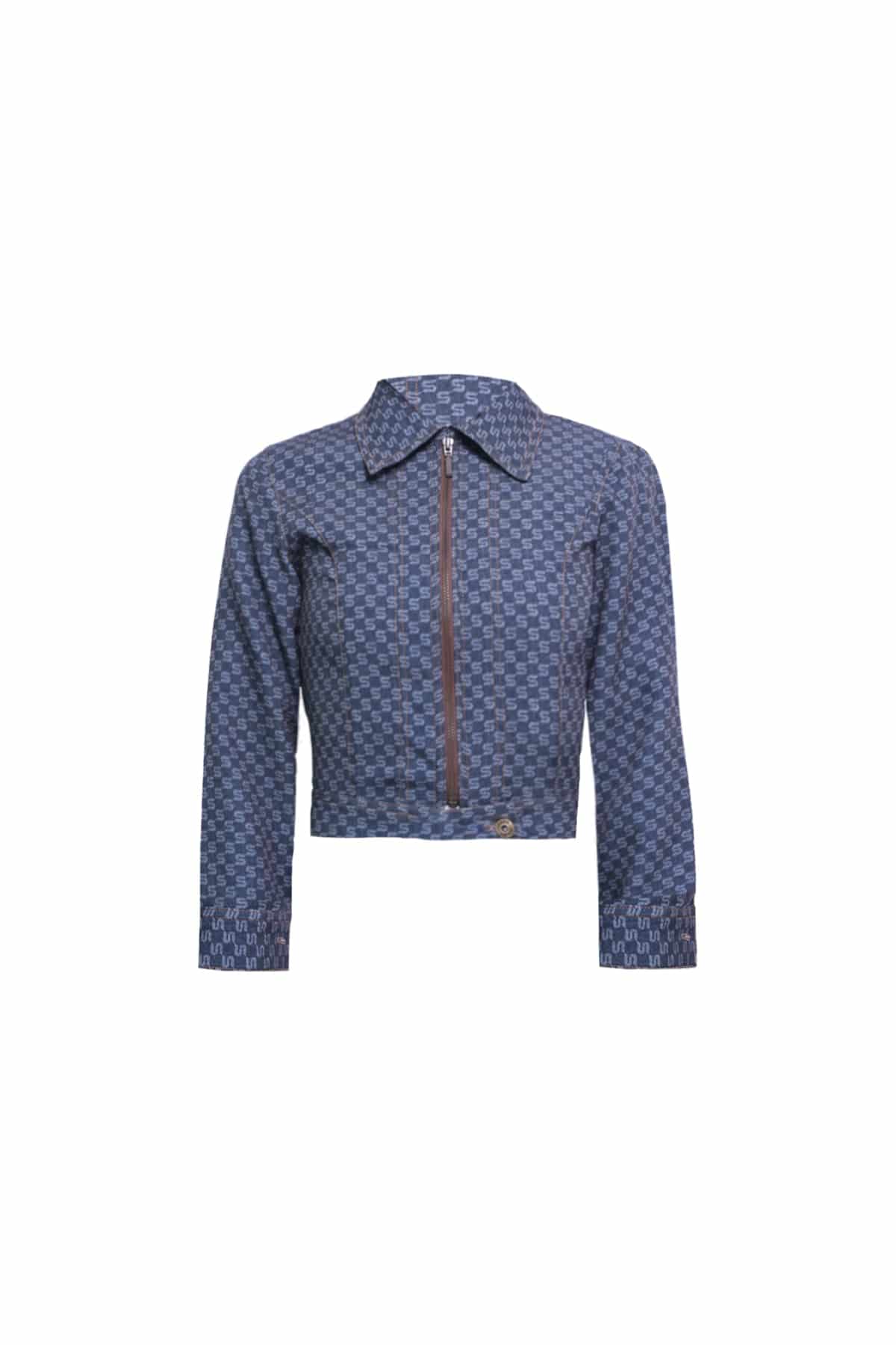 Monogram Cropped Jacket in Denim - miniatura 4