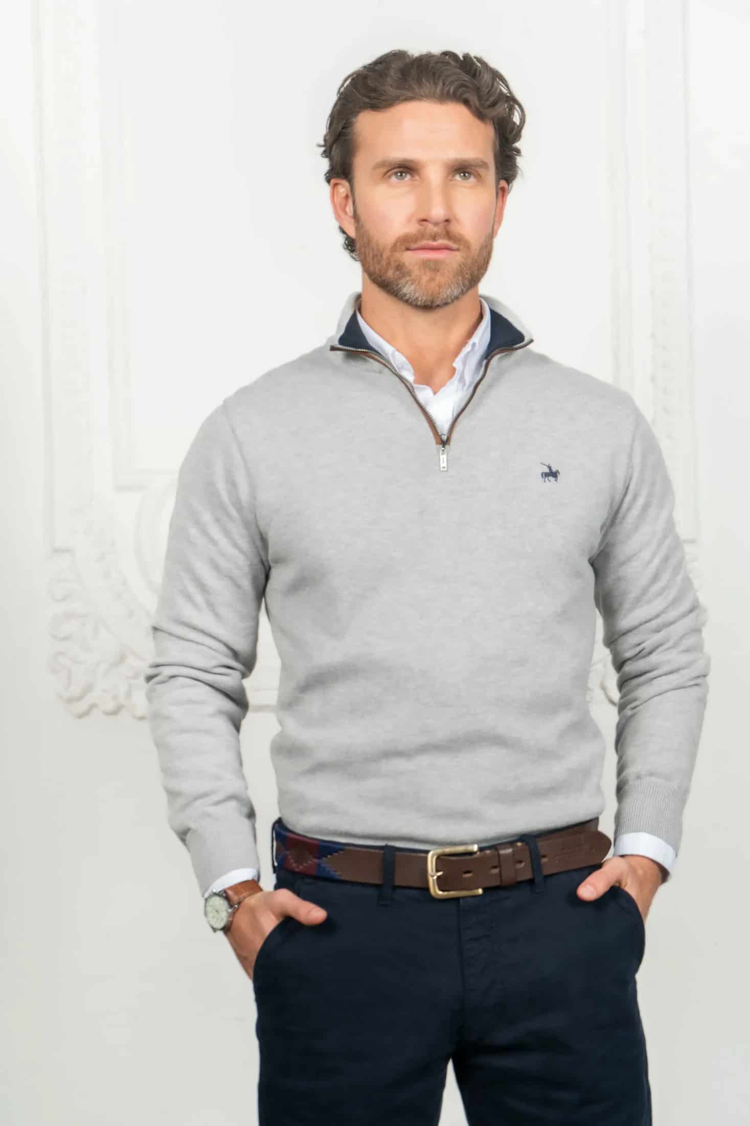 Suéter Halfzip Legacy Hombre Gris Claro - miniatura 5