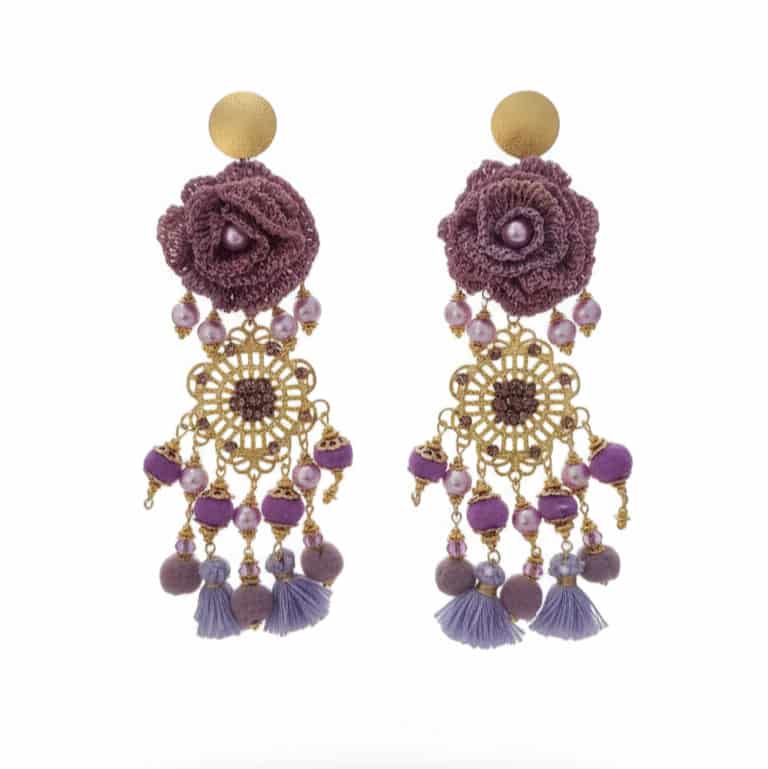 Purple Macrame Tassel Earrings - miniatura 2