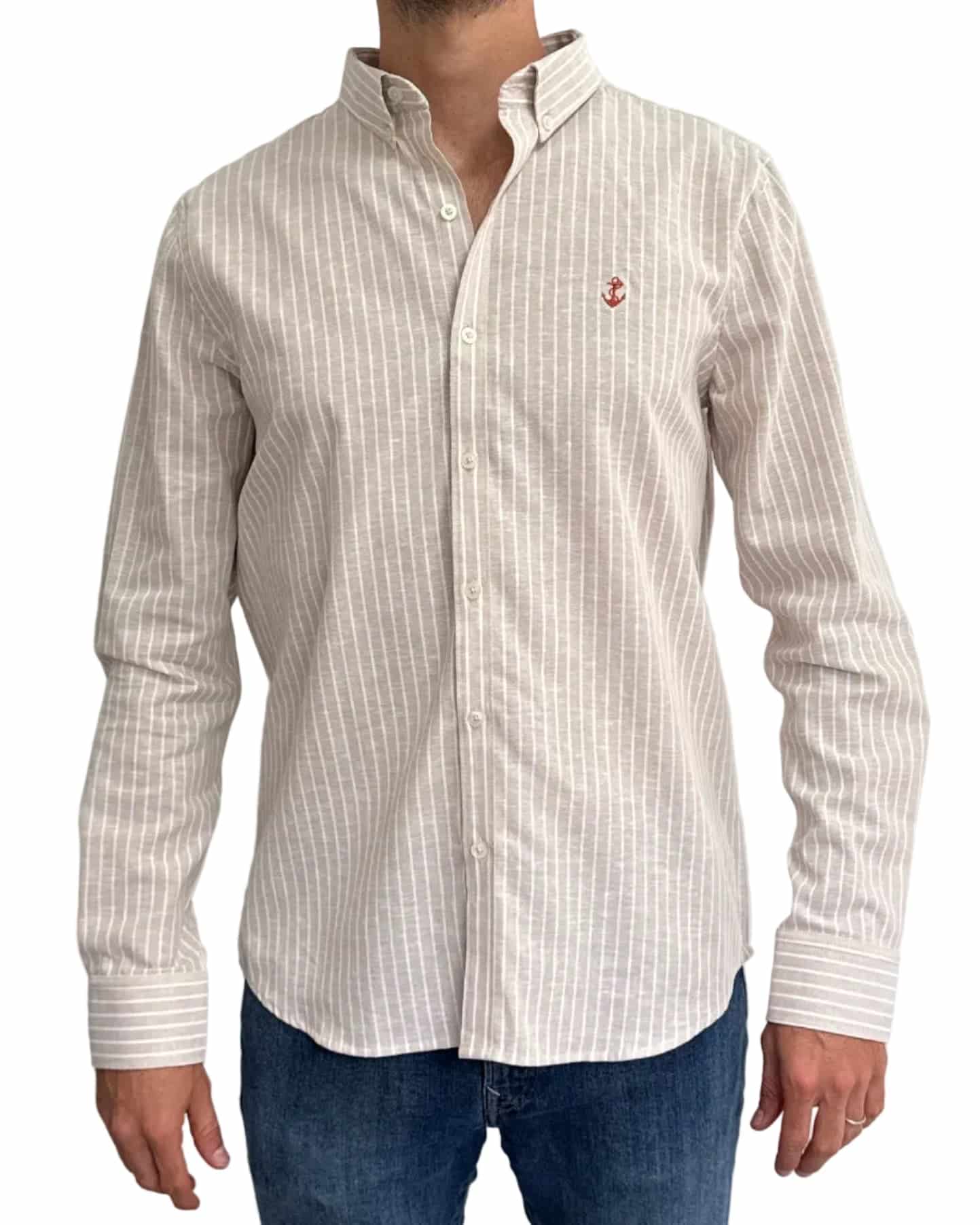 Camisa de Lino Arena y Rayas Blancas - miniatura 8
