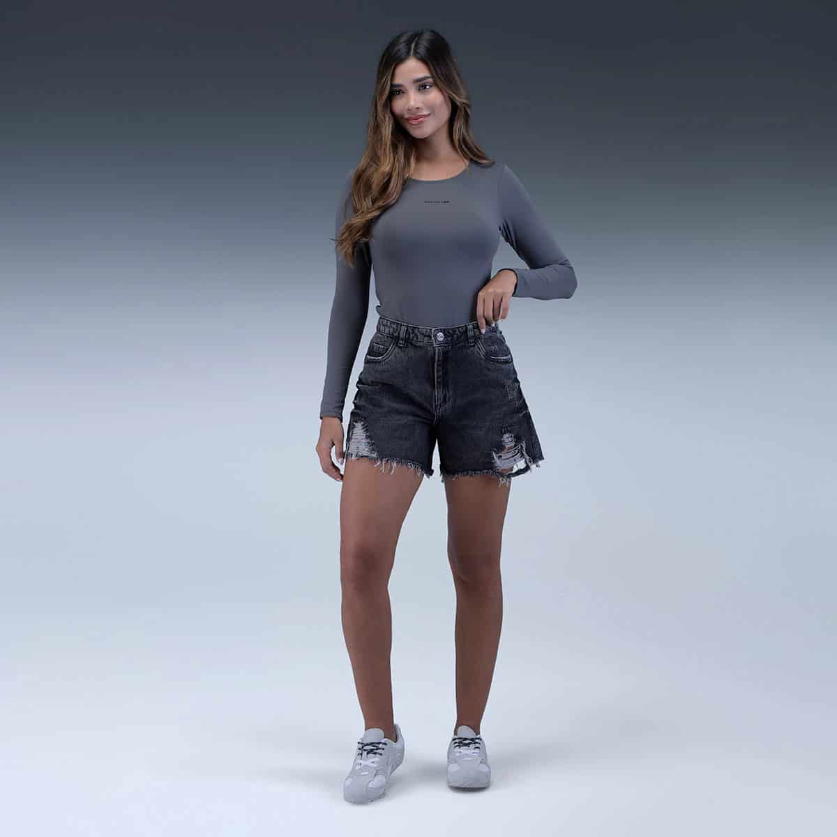 Short Gris Denim Mujer - miniatura 4