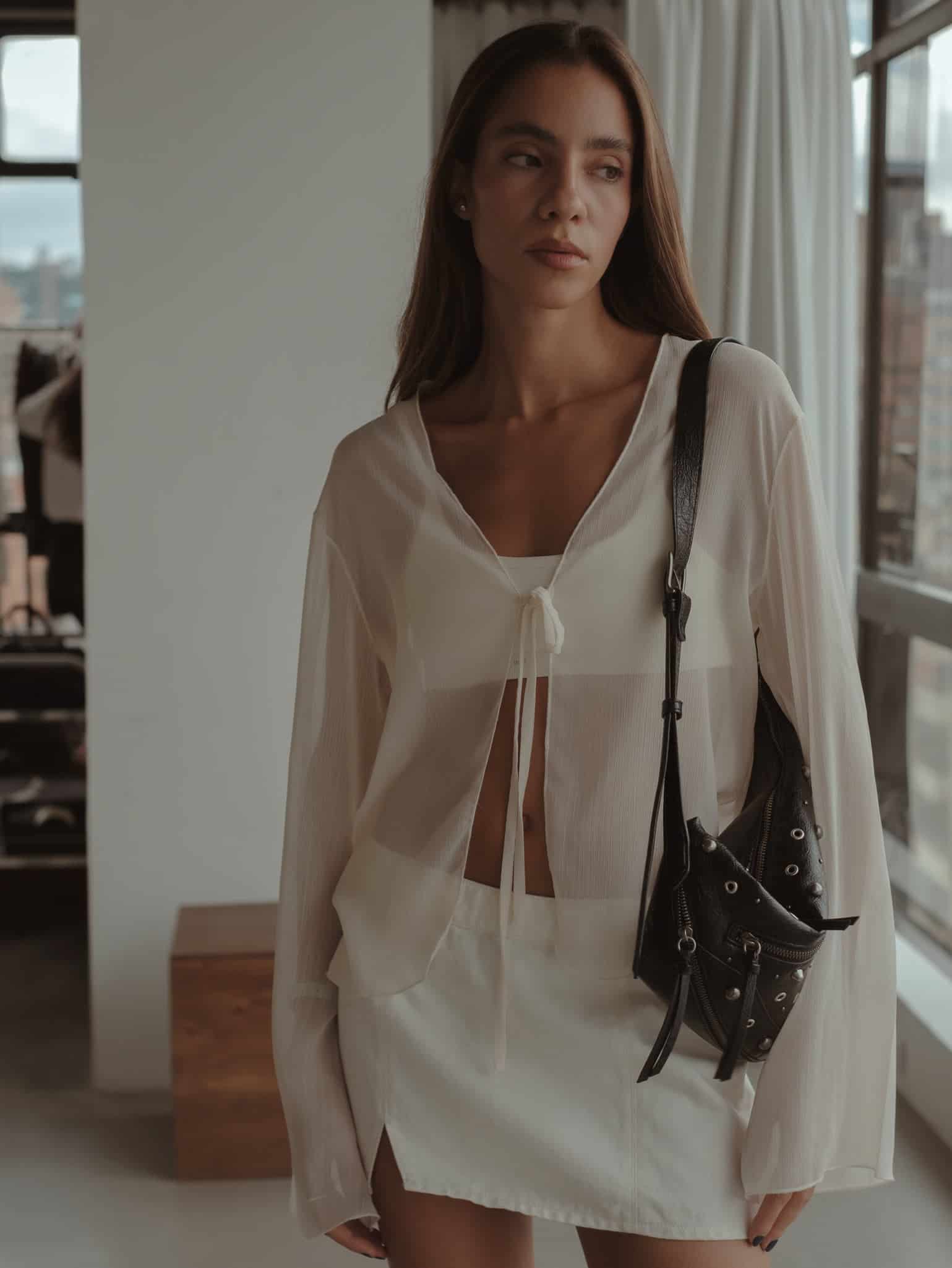 DENIM MINI SKIRT - SOFT WHITE - miniatura 3