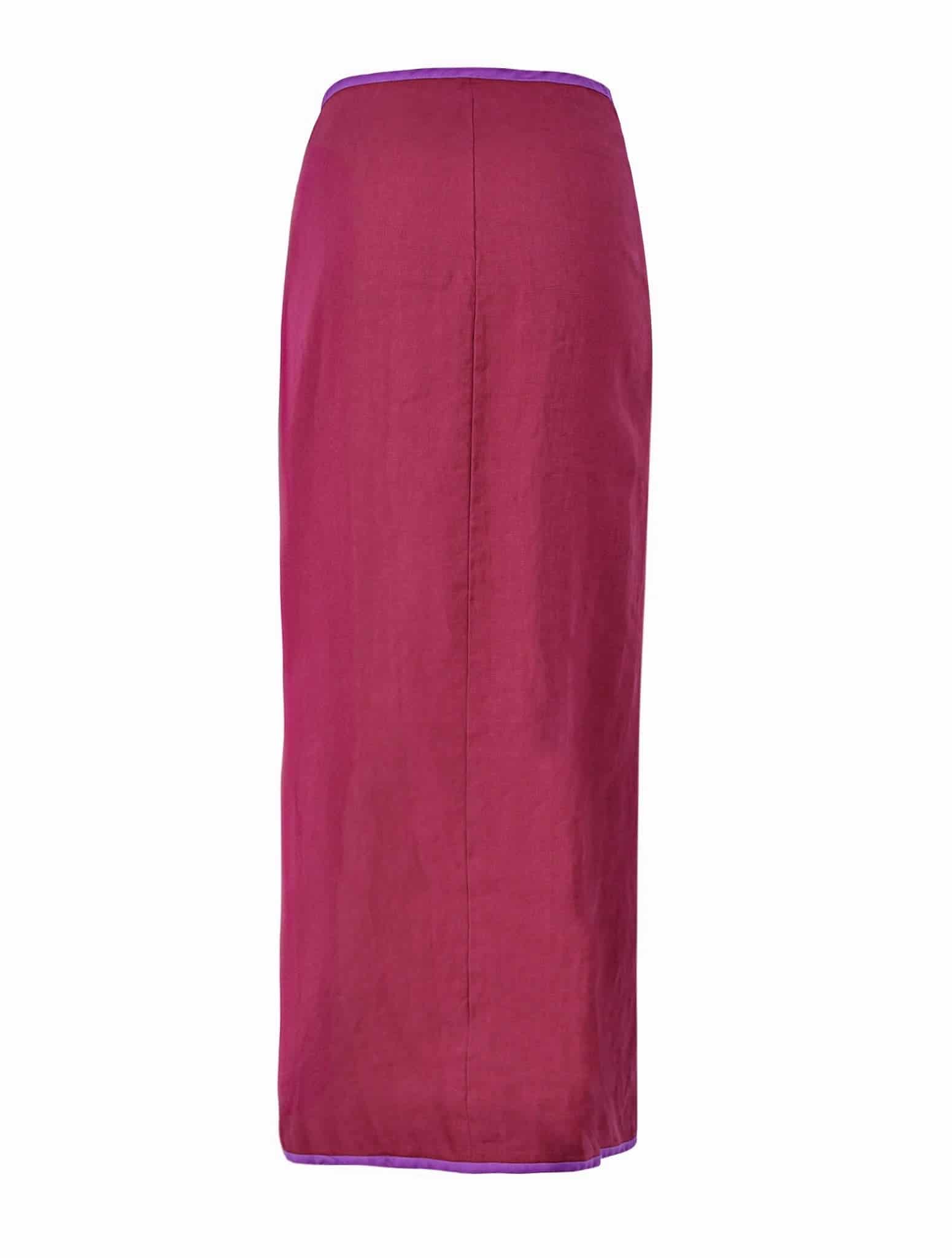 Falda Qipao de lino | Vino / Morado - miniatura 5