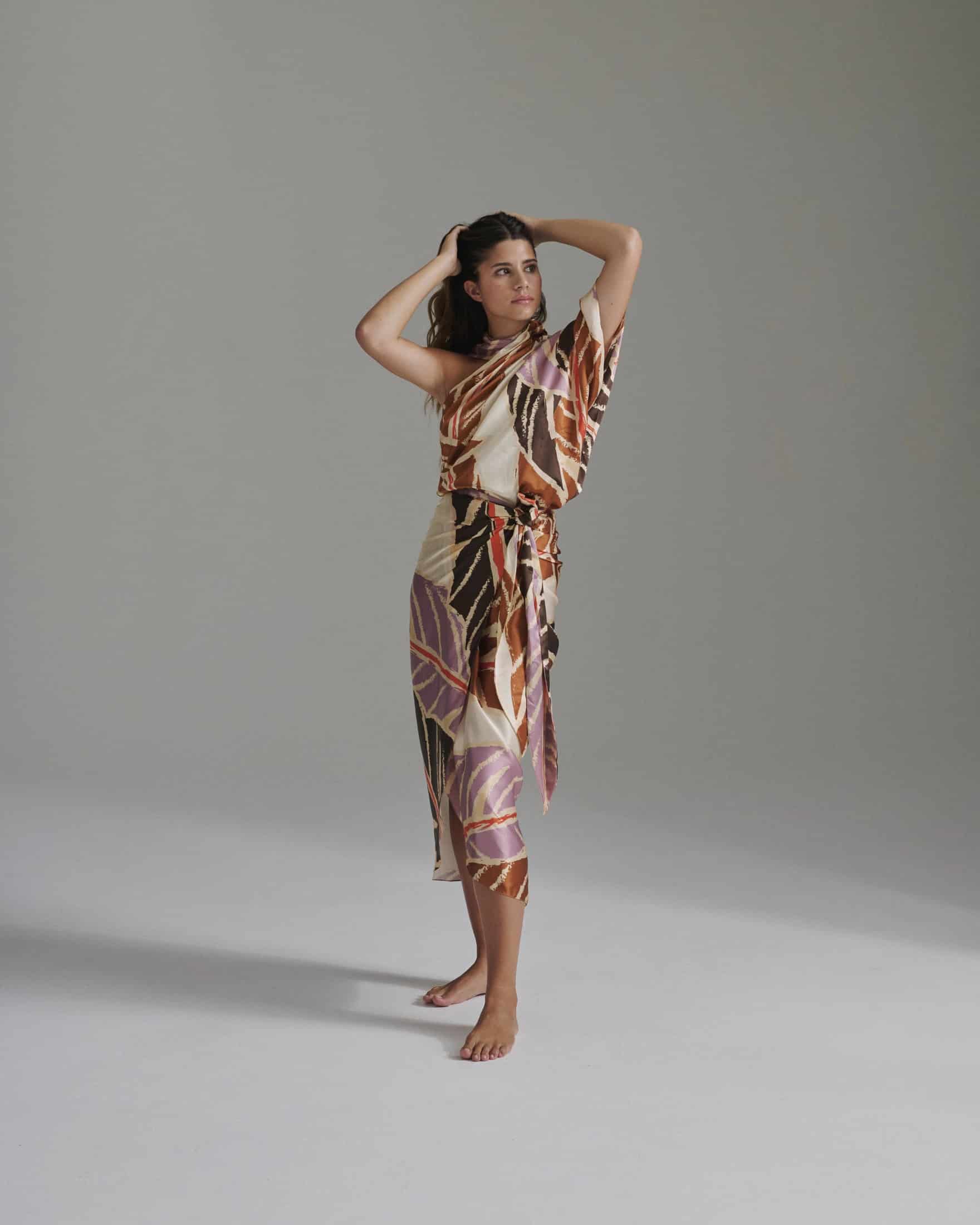 Mapara Satin Silk Skirt / Lilac Platanera Leaves - miniatura 4