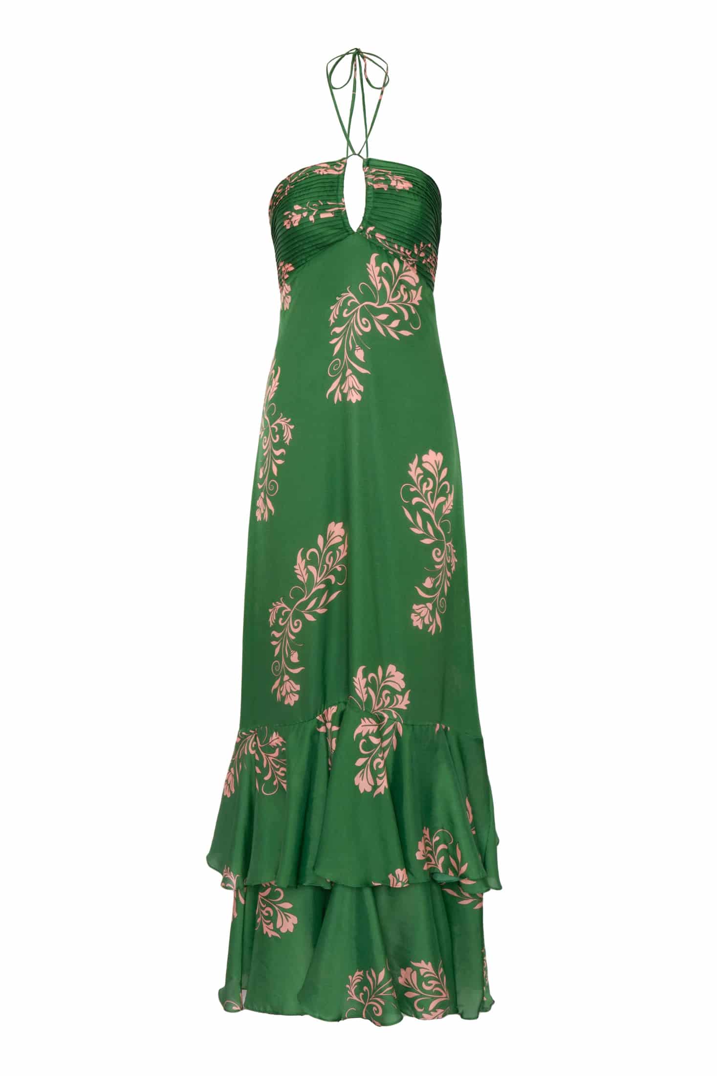 Sevillana Cotton Silk Maxi Dress / Green Buganvilias - miniatura 1