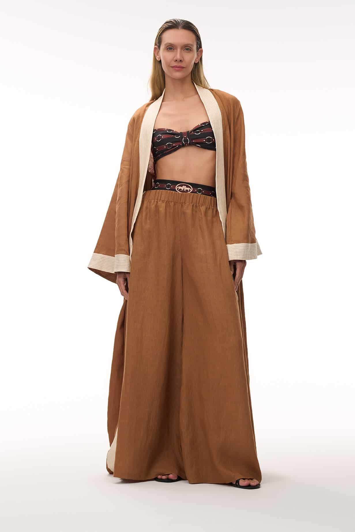 Rafaela Linen Kaftan / Brown & Ivory - miniatura 4