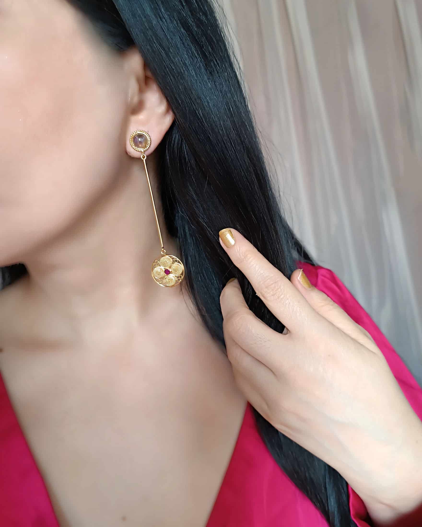 Aretes largos filigrana y amatista Atanasia - miniatura 2