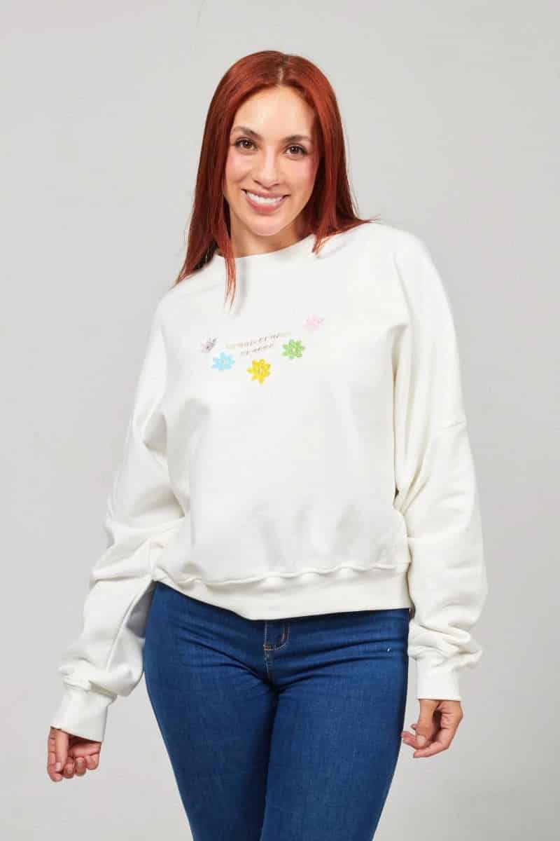 Buzo Crop Marfil Flowers - miniatura 1