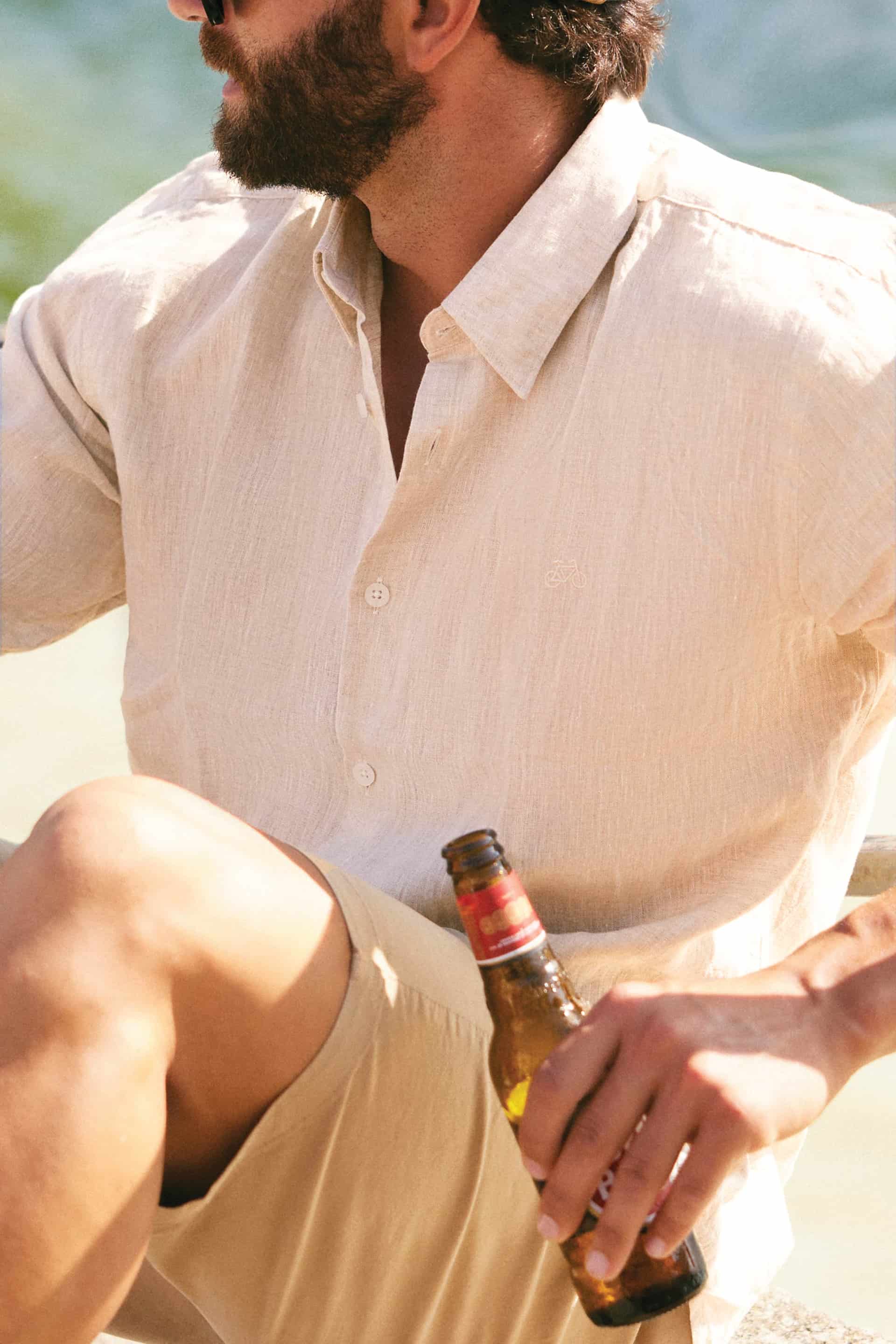 CAMISA LINO BEIGE - miniatura 1