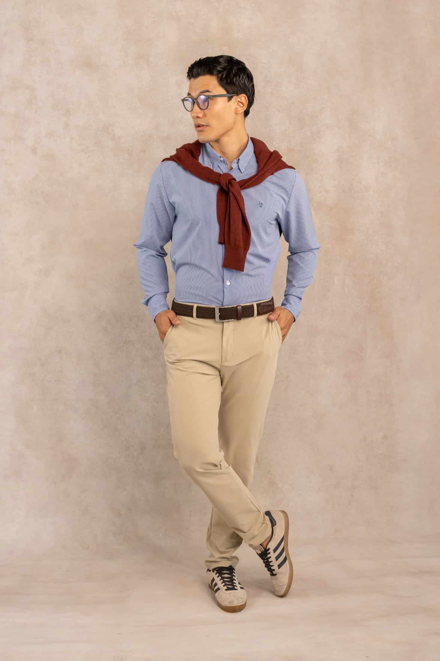 Camisa Performance Antiarrugas Rayas Azul Oscuro - miniatura 3