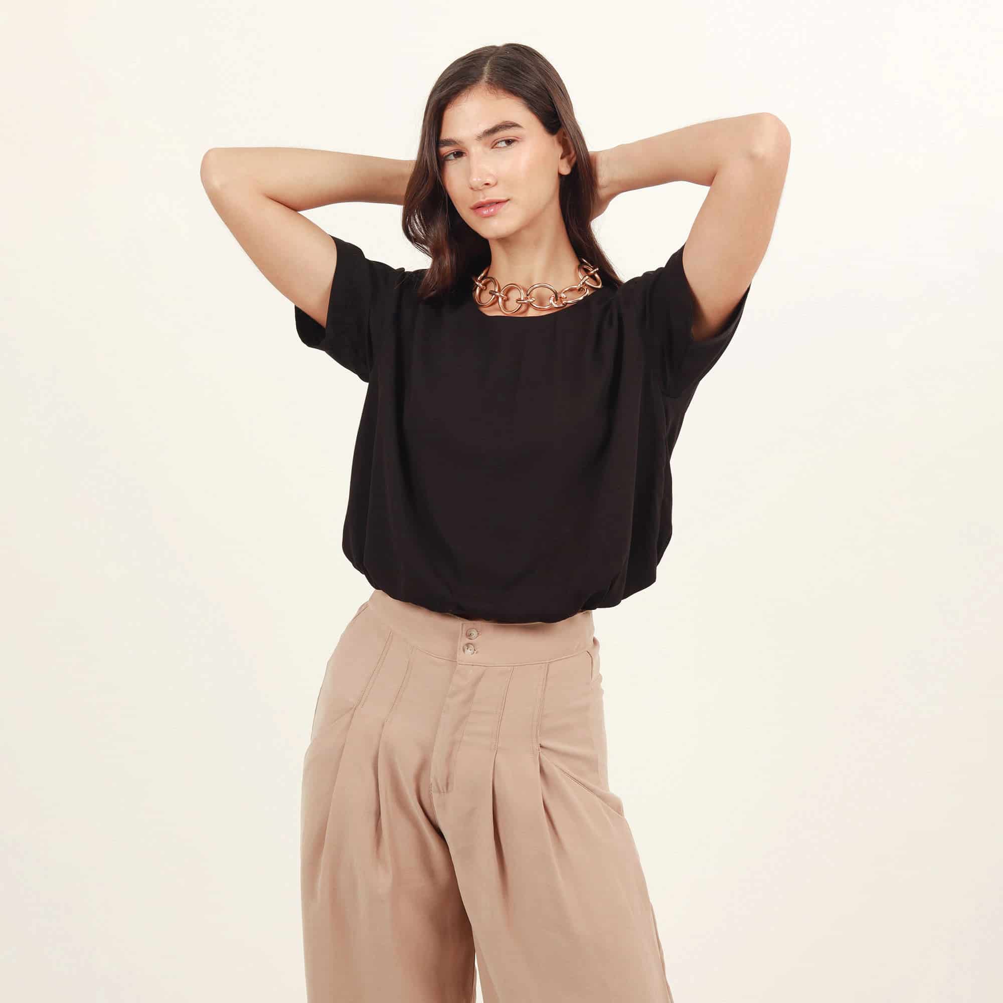 Blusa crop globo cuello redondo manga corta - miniatura 6