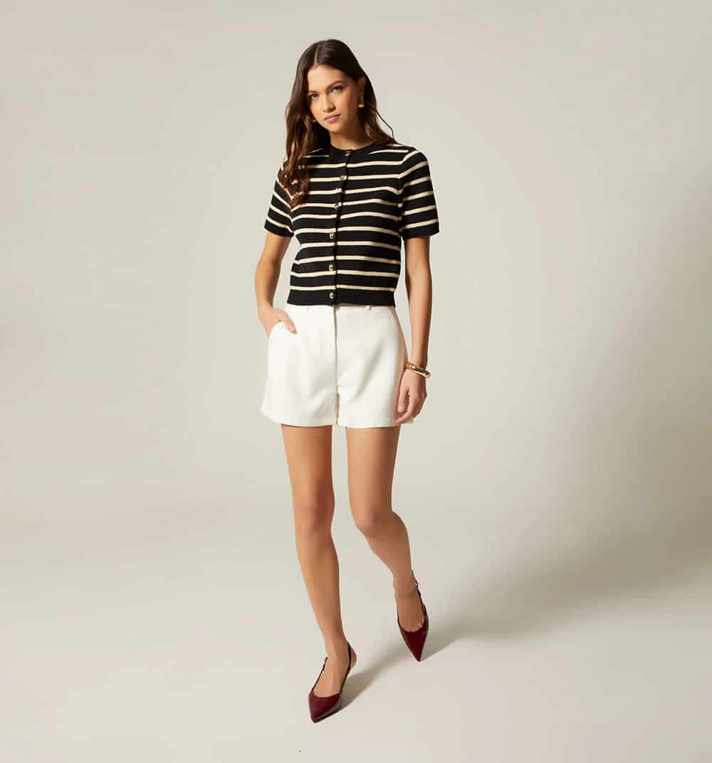 Blusa m/c rayas con botón joya - miniatura 2