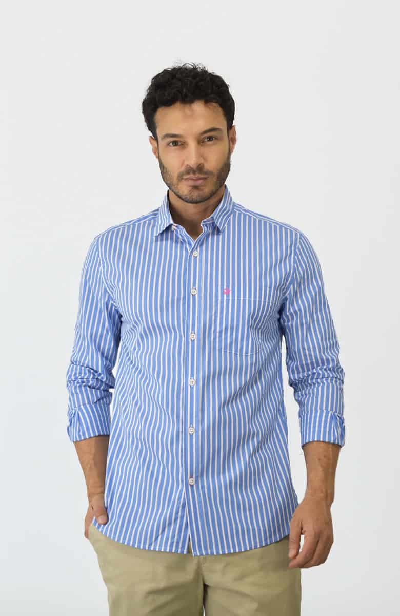Camisa manga larga a Rayas Azul Para Hombre - miniatura 1