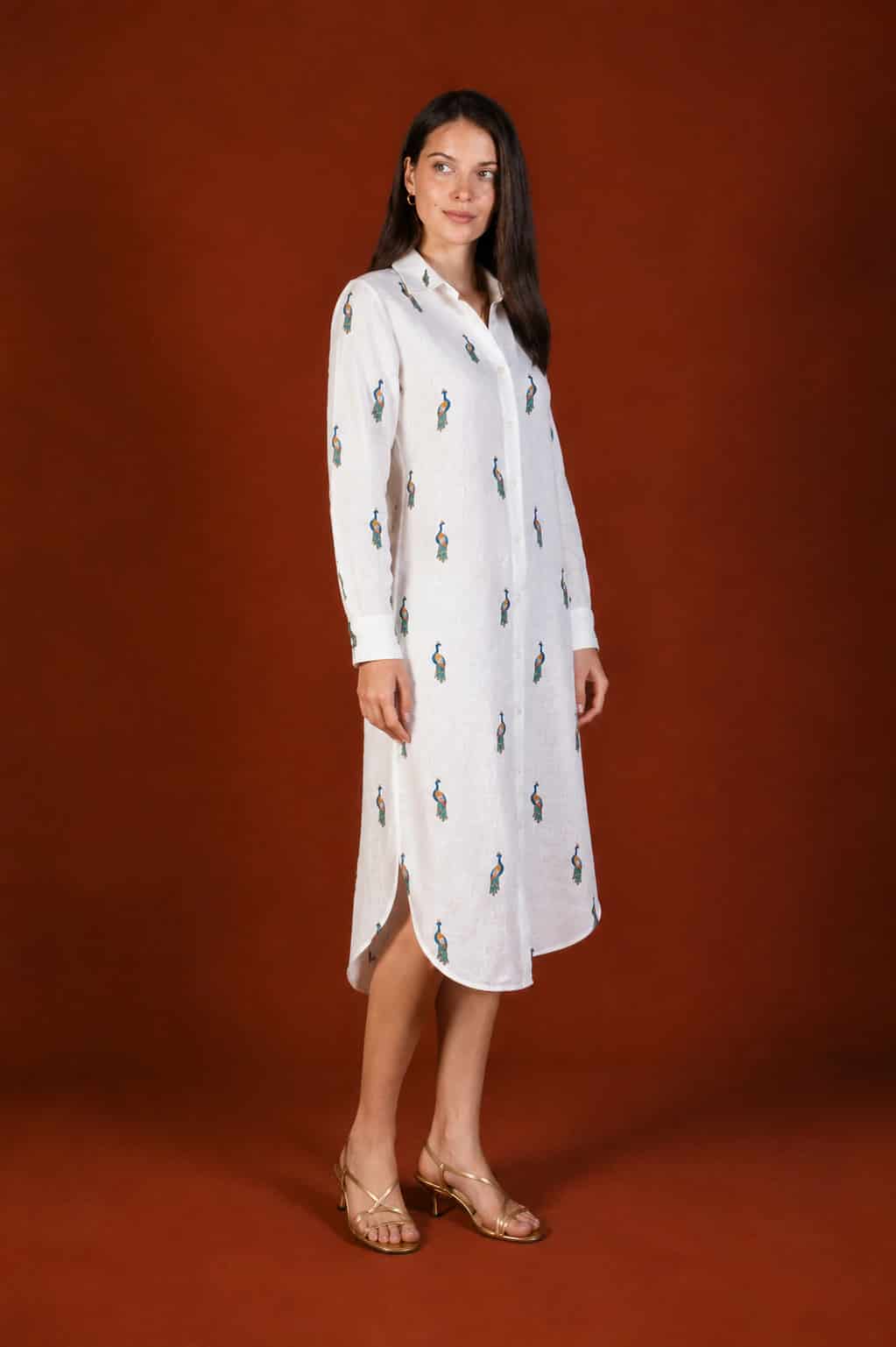 Women's Pavone linen shirt dress white - miniatura 2
