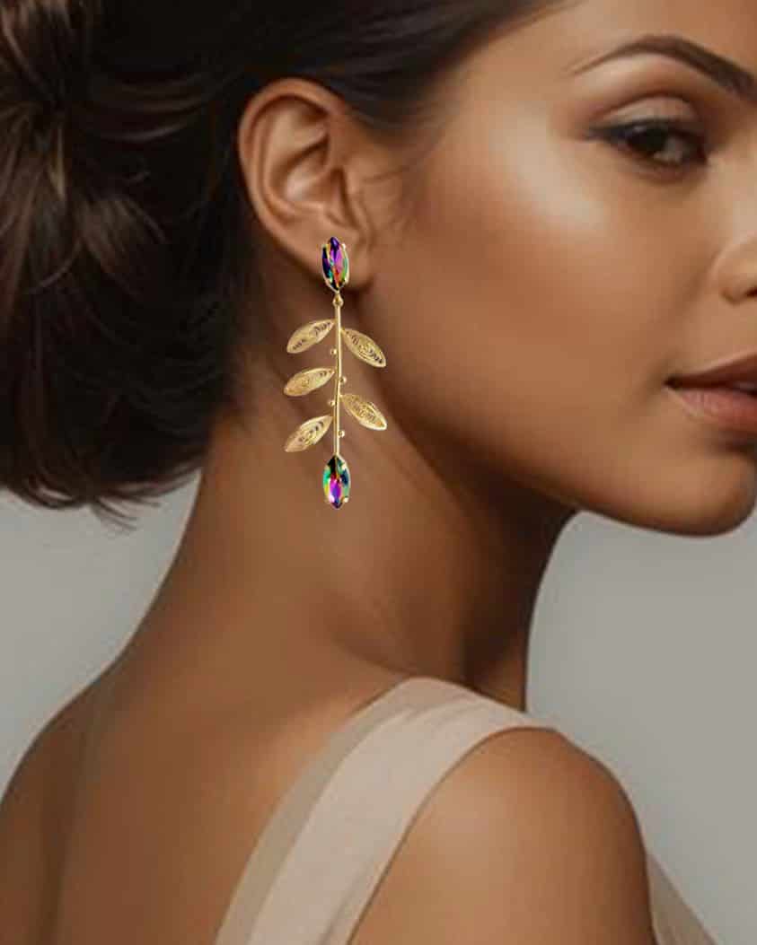 Aretes largos cristal y hojas, Titina - miniatura 2