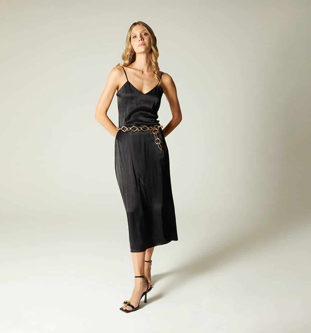 Vestido midi de tiras con cinturon - miniatura 1