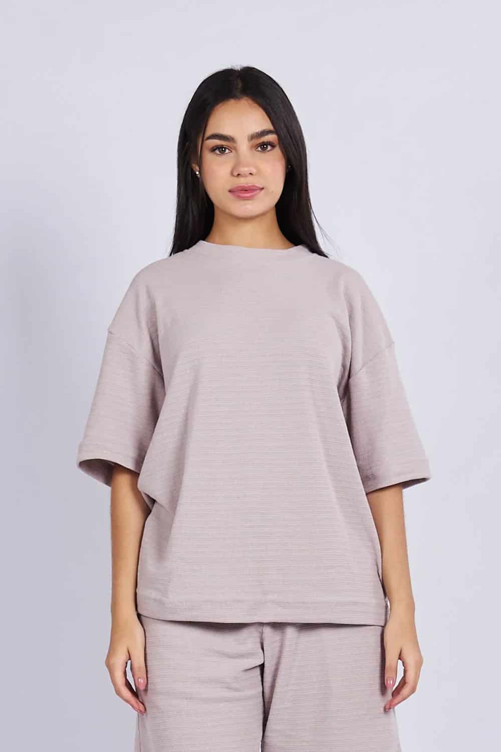 Camiseta oversize textura horizontal Caqui - miniatura 1