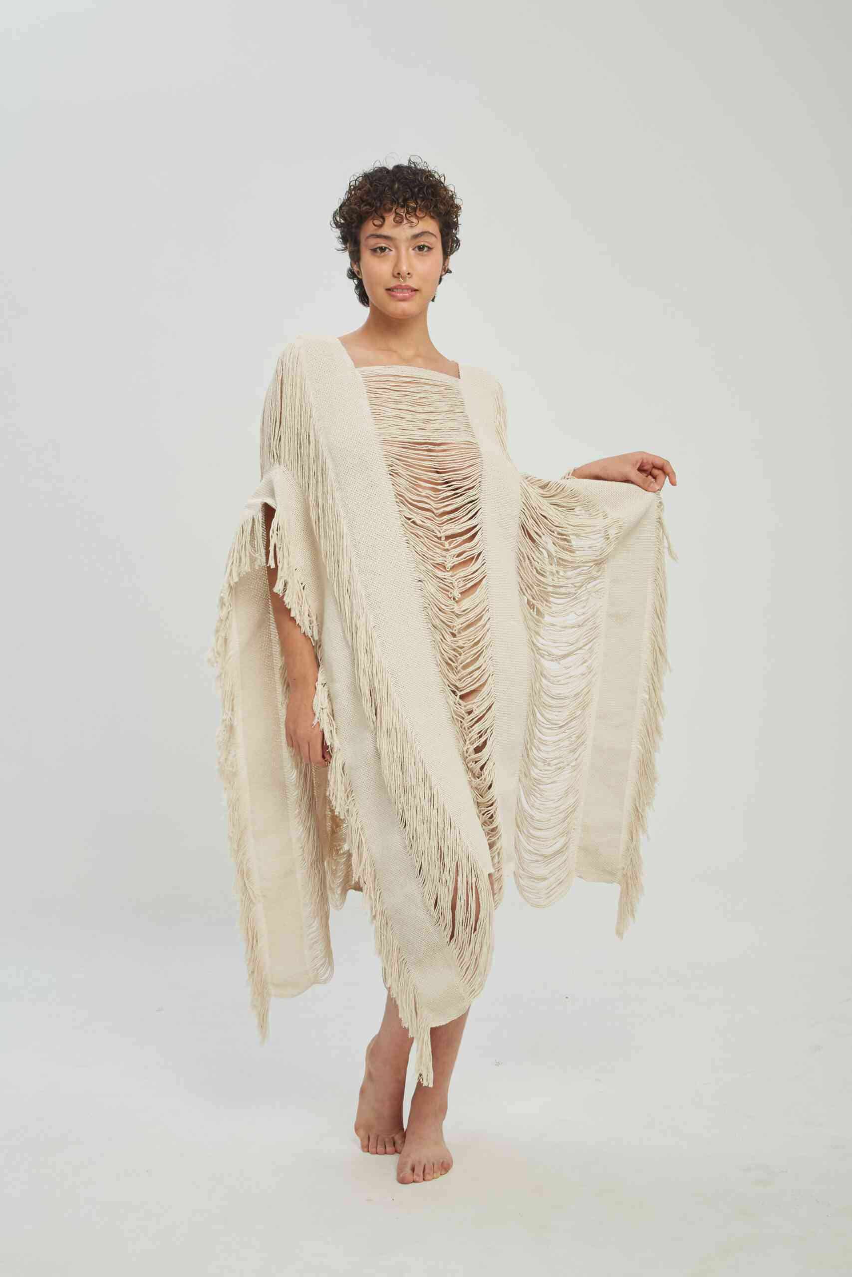 Poncho Onda de Mar Largo Crudo - miniatura 2