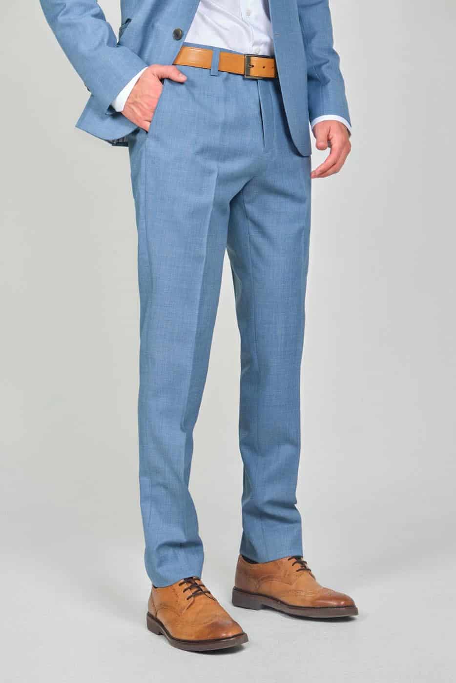 Traje Formal Sobre Medida Paño Tropical Azul Claro - miniatura 3