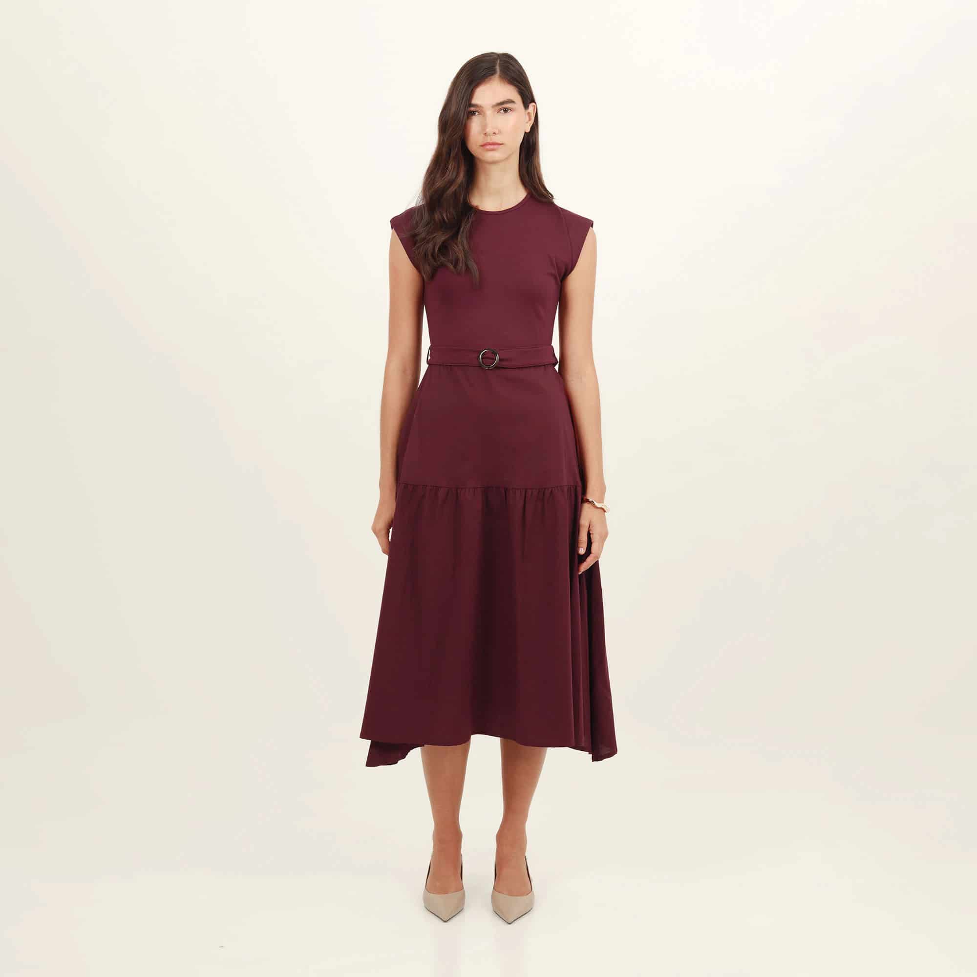 Vestido midi cuello redondo silueta en a - miniatura 5