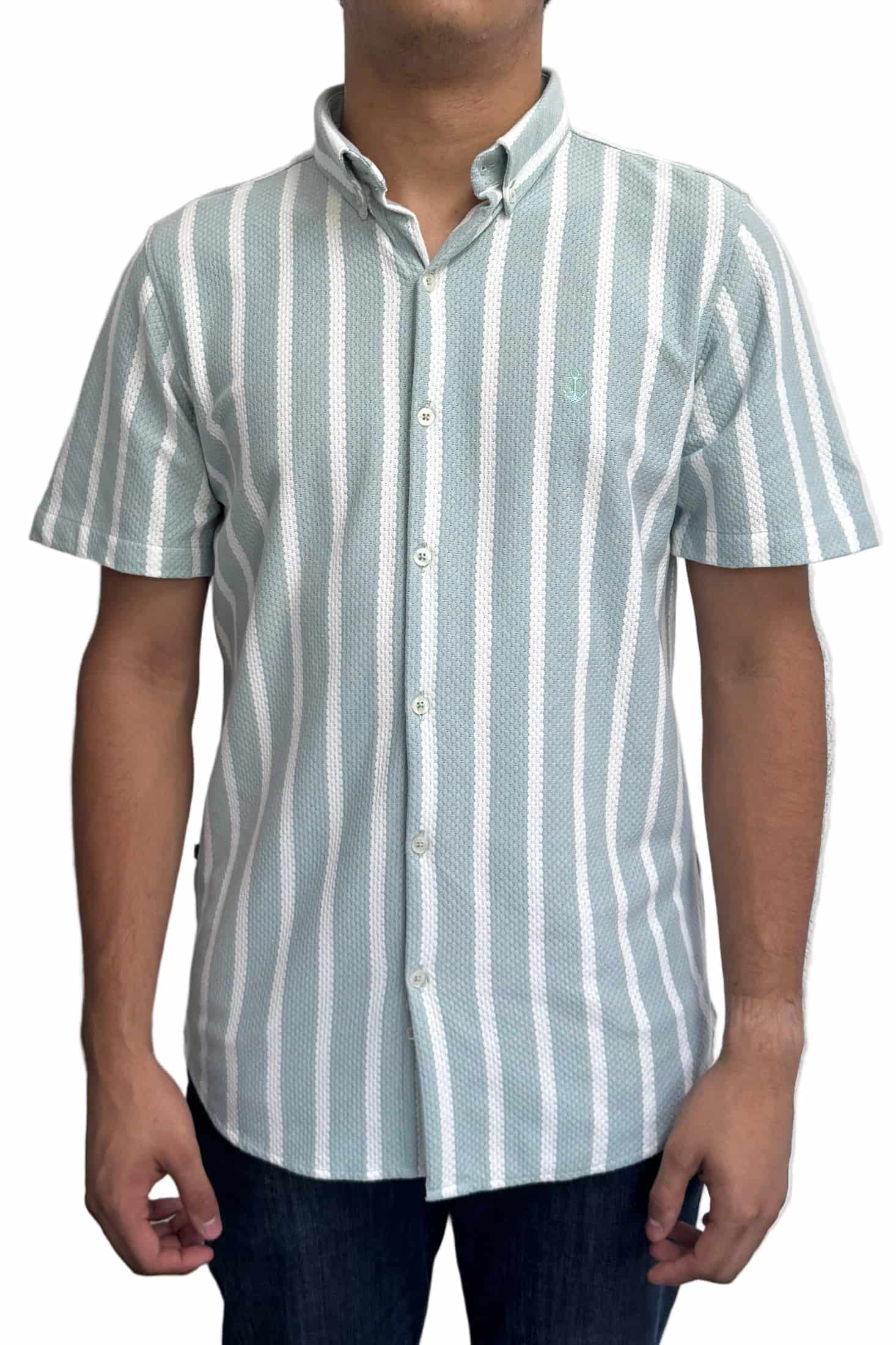 Camisa en texturas Verde Menta Rayas Blancas - miniatura 1