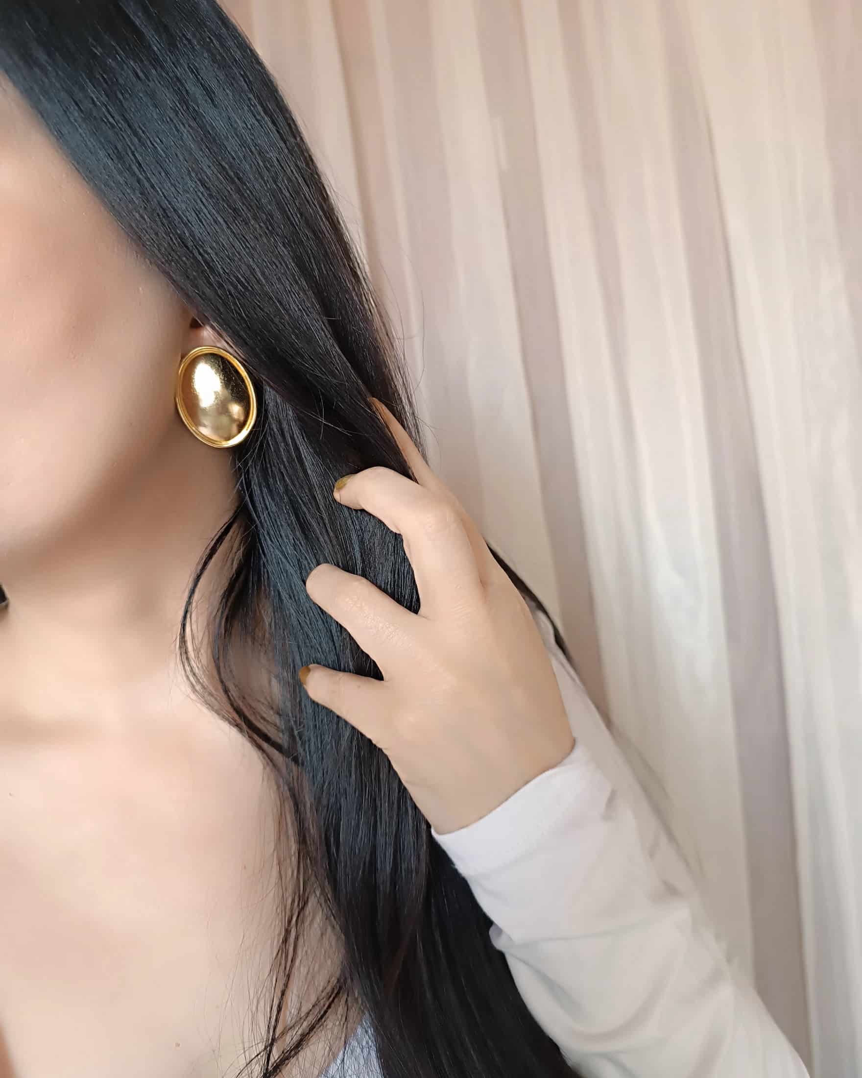 Aretes Topos ovalados doble hilo medianos Dorado Mate - miniatura 4