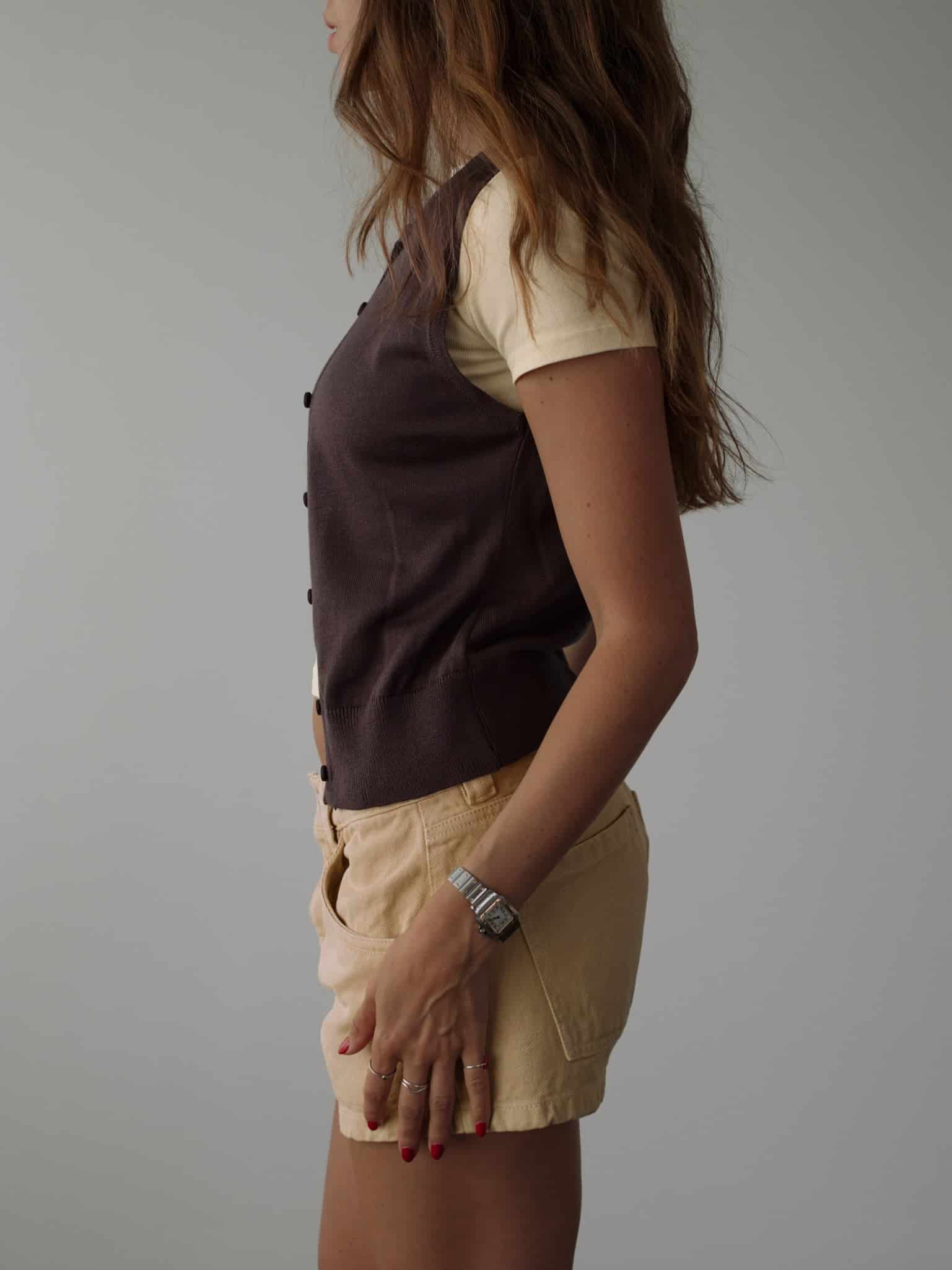 CLASSIC BUTTON KNIT VEST - BROWN - miniatura 10