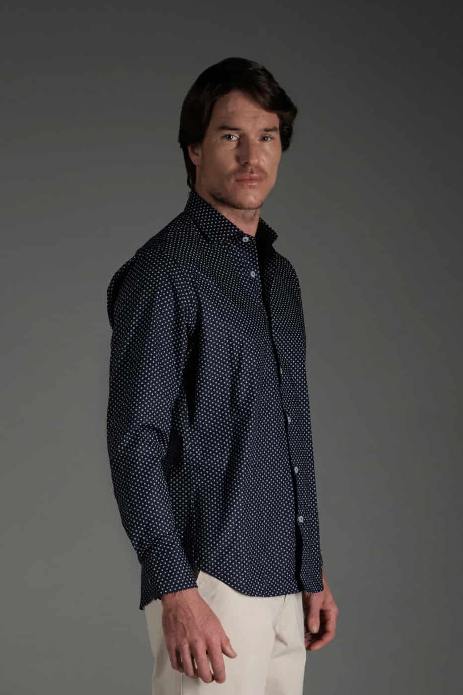 Camisa Classic Algodón Azul Oscuro Mini Print - miniatura 3