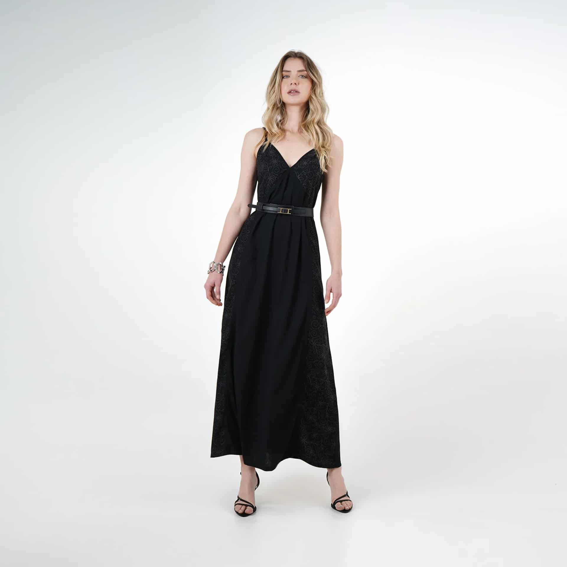 Vestido largo escote en v con grabado floral - miniatura 2