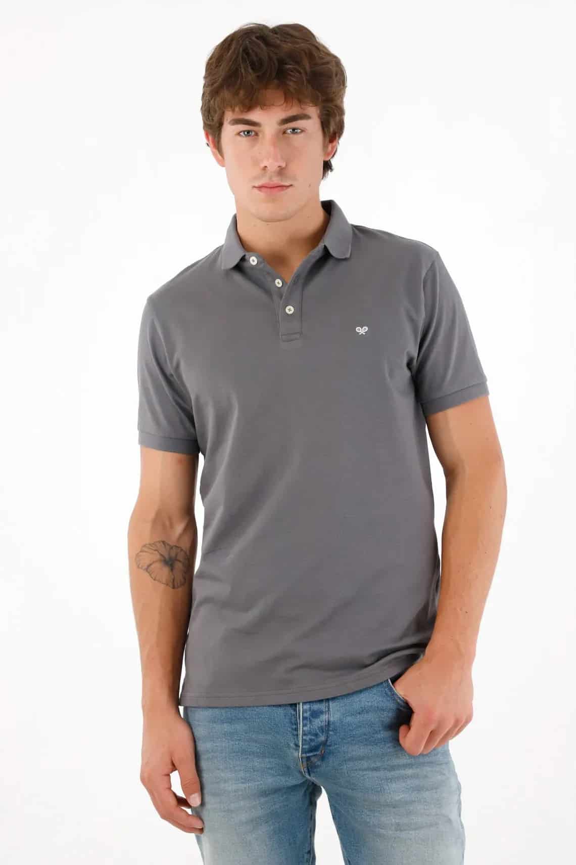 Polo con mini raqueta gris con acabado ligero para hombre - miniatura 1