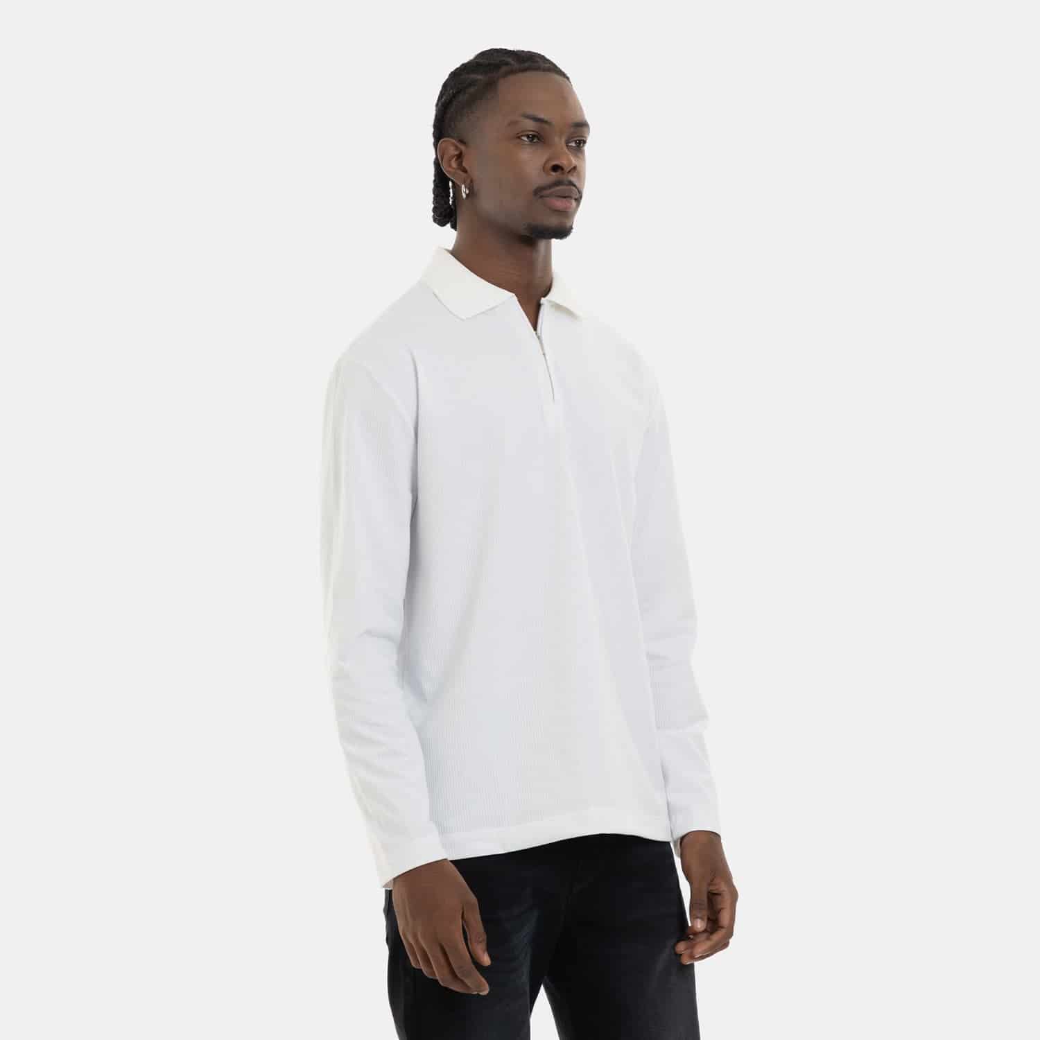 Zip Polo Sweatshirt White - miniatura 6